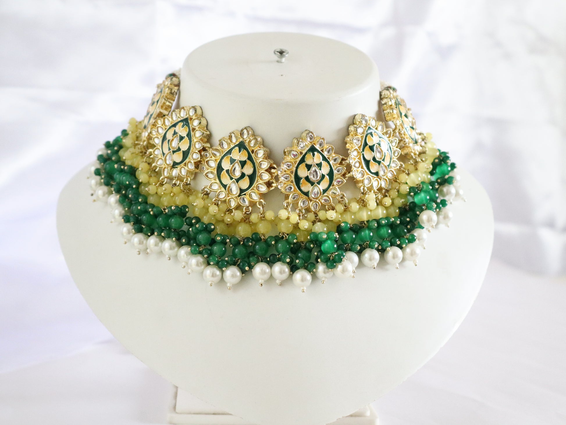 Emerald Sunshine Kundan Beaded Choker Set