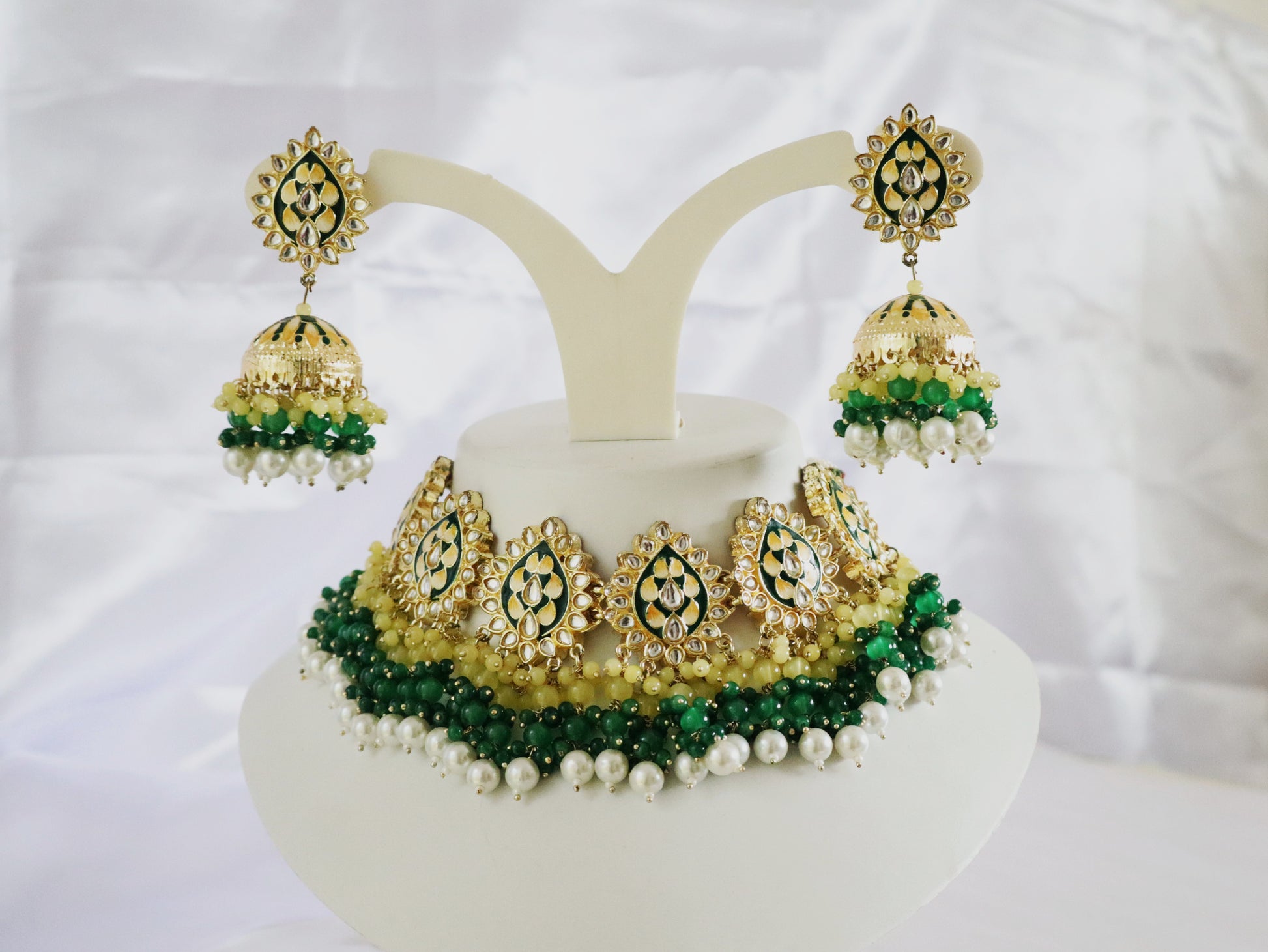 Emerald Sunshine Kundan Beaded Choker Set