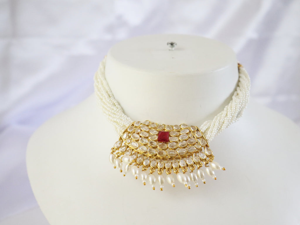 Regal Ruby Kundan Pearl Choker Set