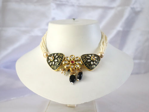 Antique Black & Gold Kundan Pearl Choker Set