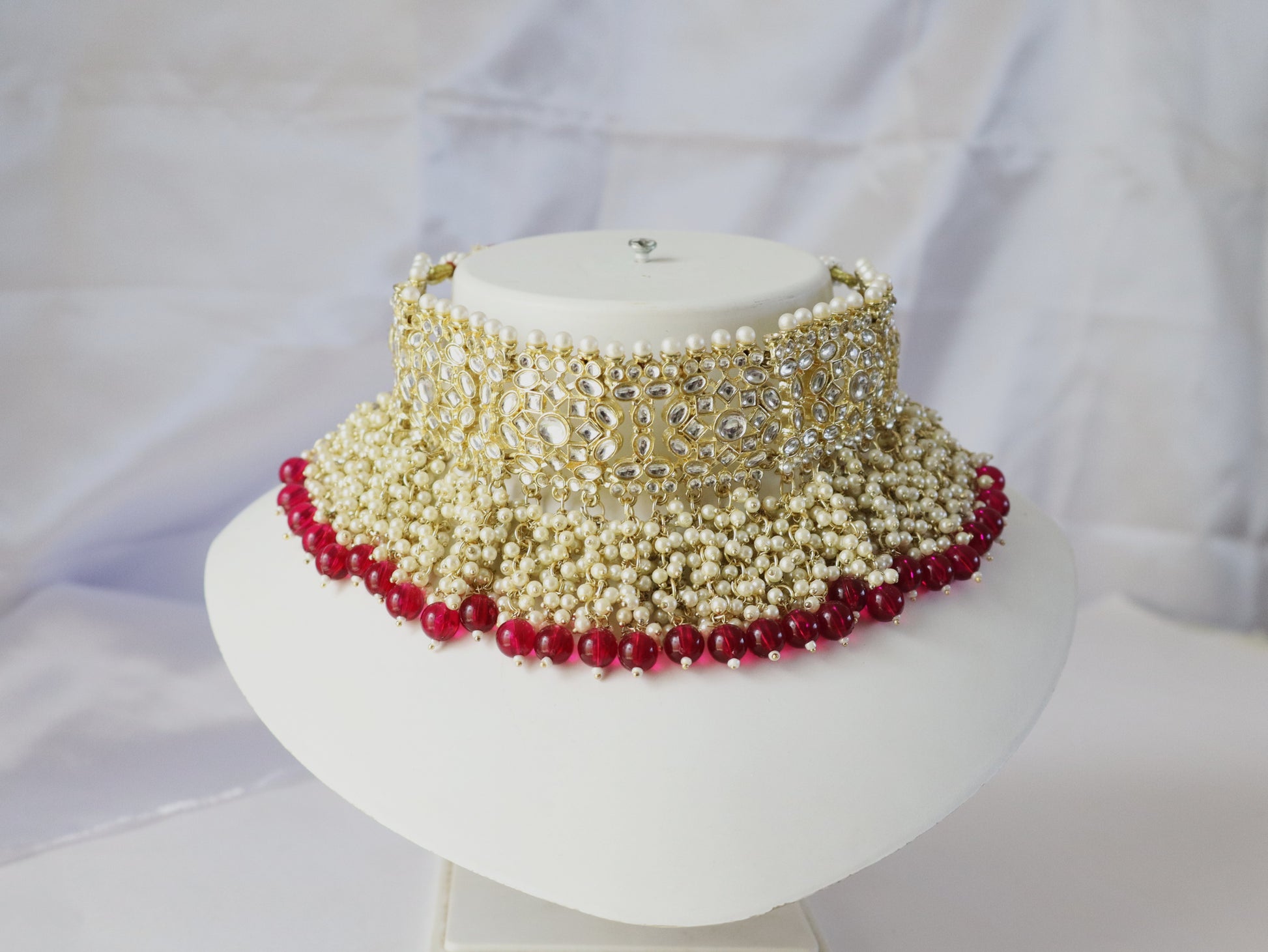 Royal Kundan Pearl Choker Set with Red Bead Drops