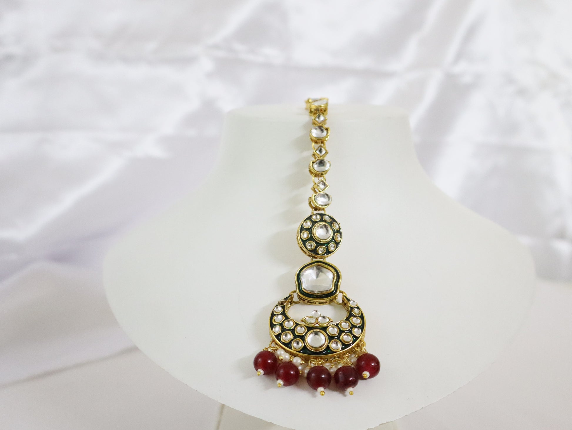 Green & Maroon Kundan Polki Bridal Choker Set