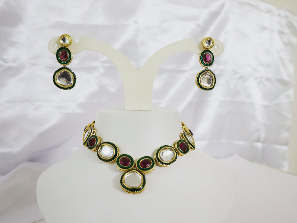 Ruby Green Enamel Kundan Choker Set