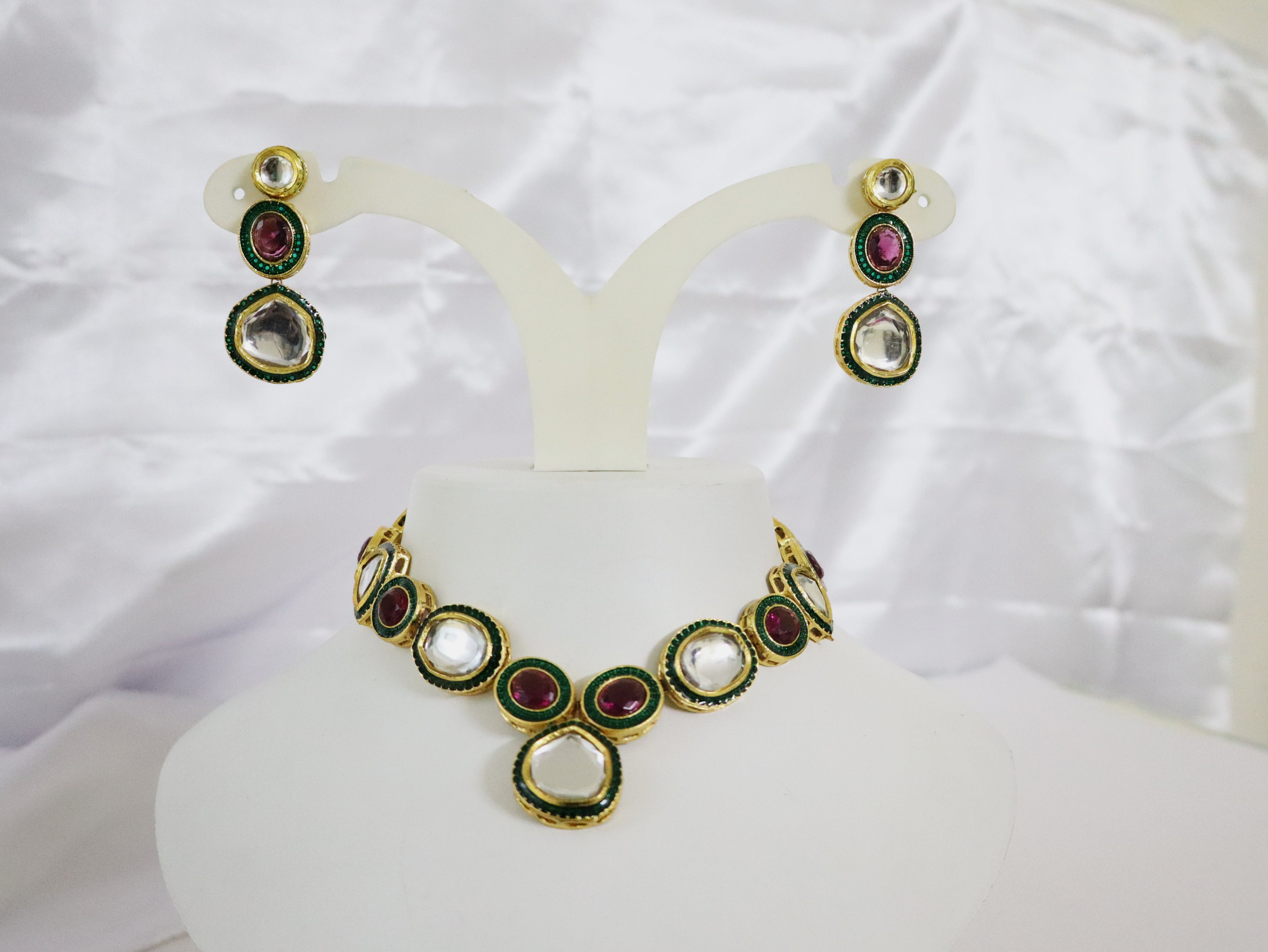 Ruby Green Enamel Kundan Choker Set