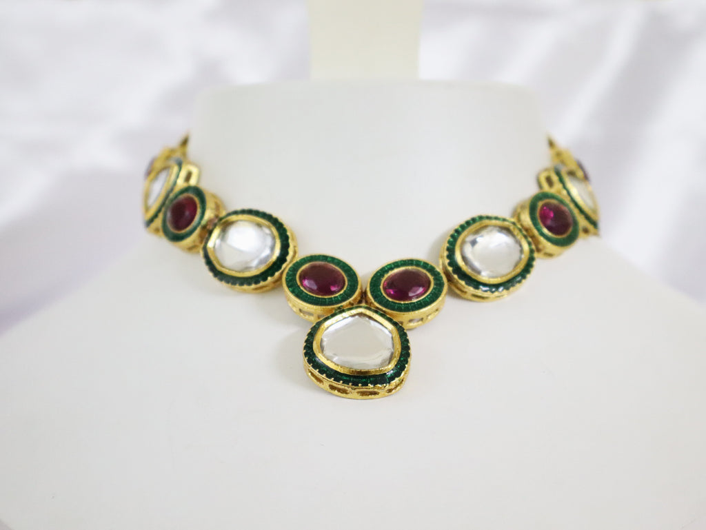 Ruby Green Enamel Kundan Choker Set