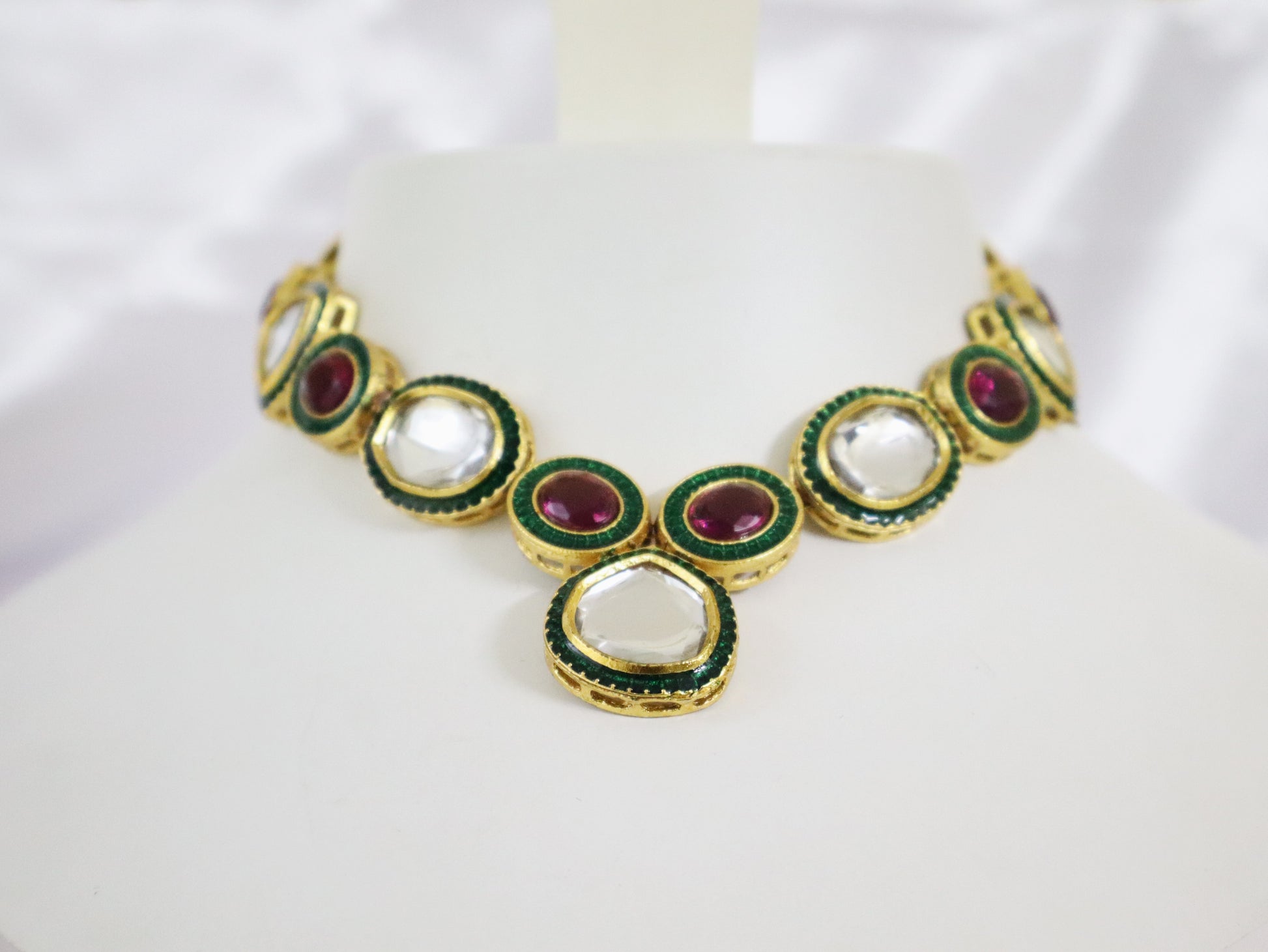 Ruby Green Enamel Kundan Choker Set