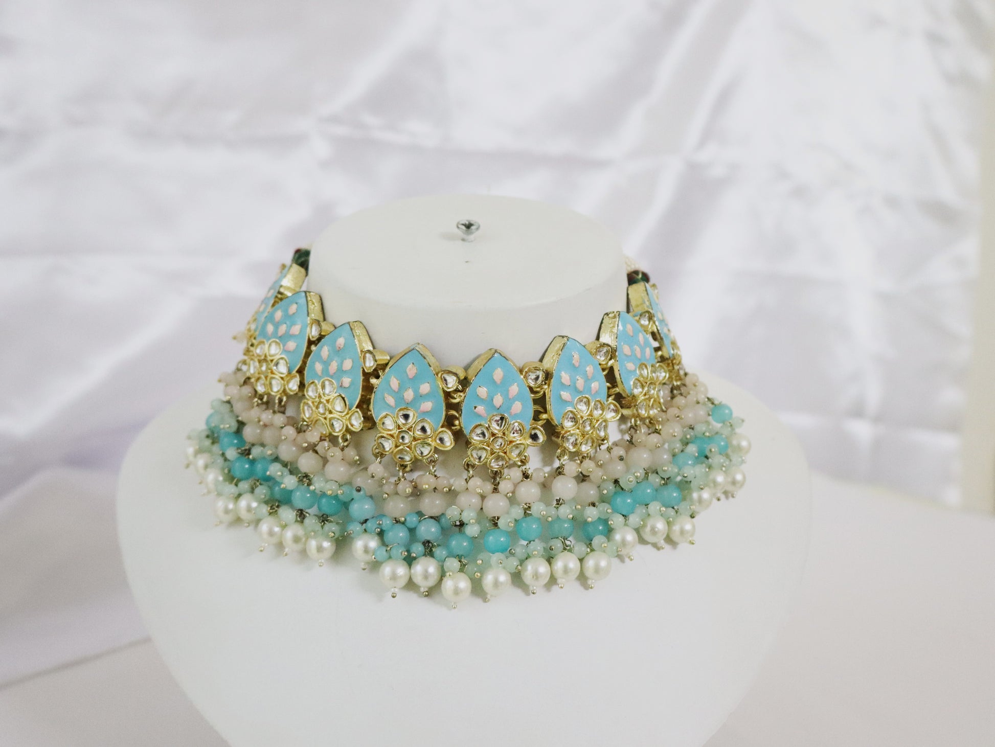 Meenakari Sky Blue Mango Motif Choker Set