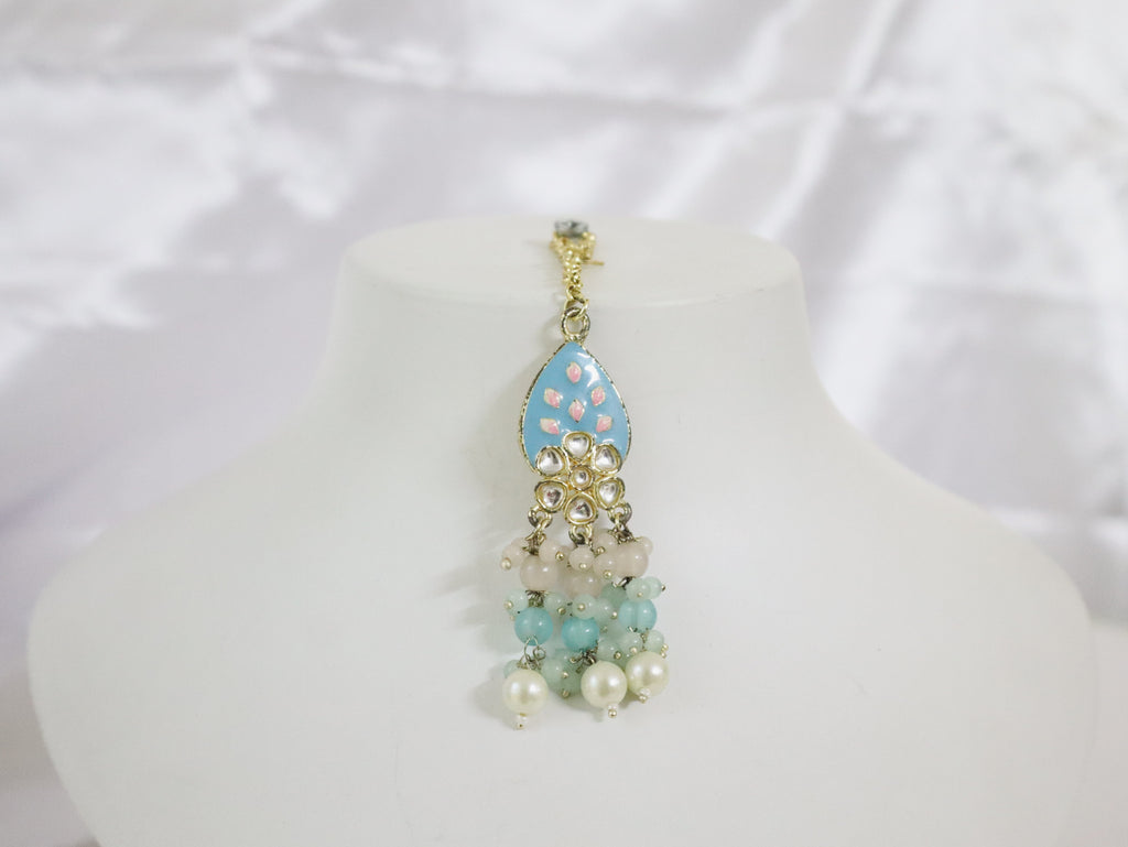 Meenakari Sky Blue Mango Motif Choker Set