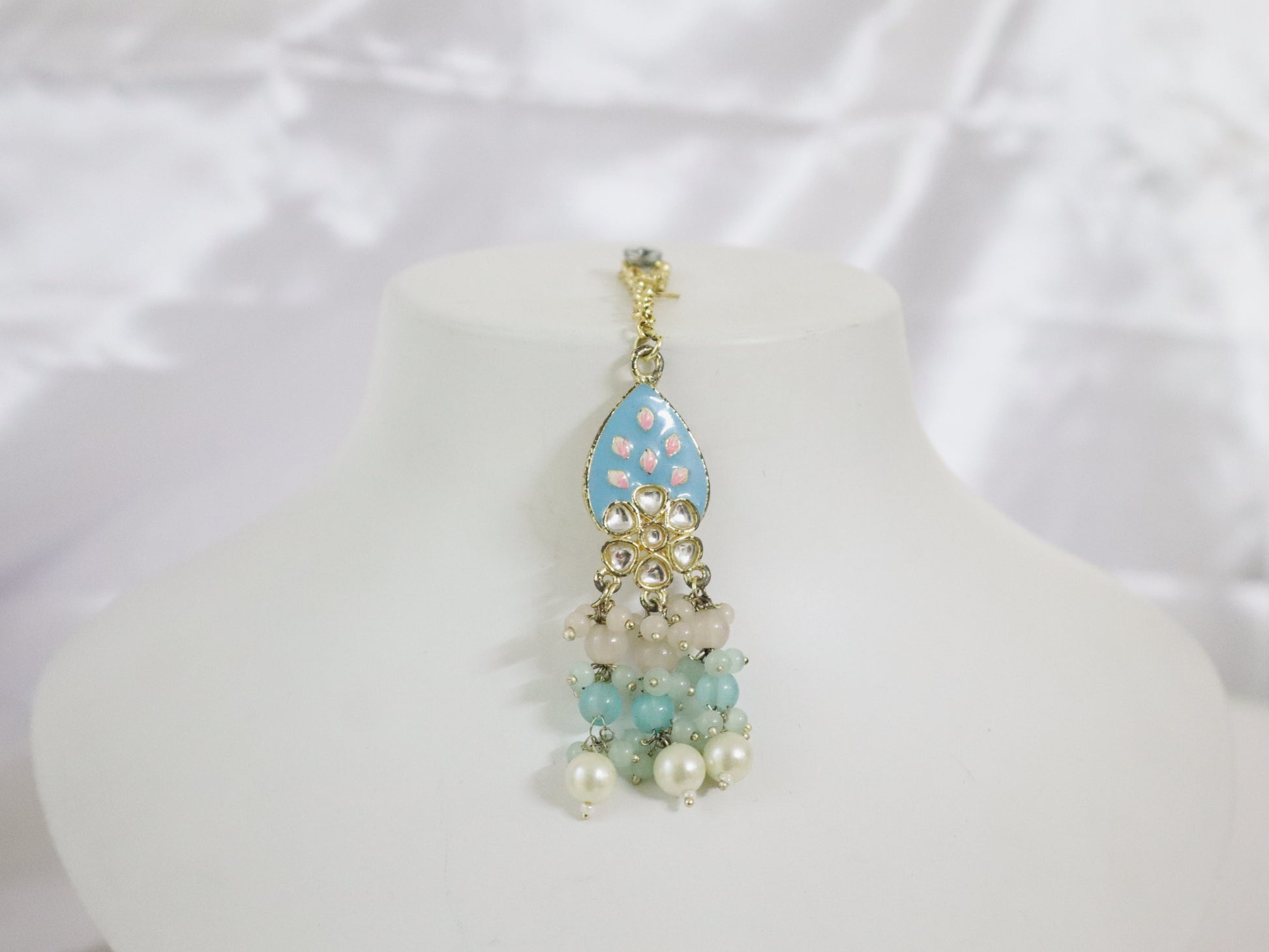 Meenakari Sky Blue Mango Motif Choker Set