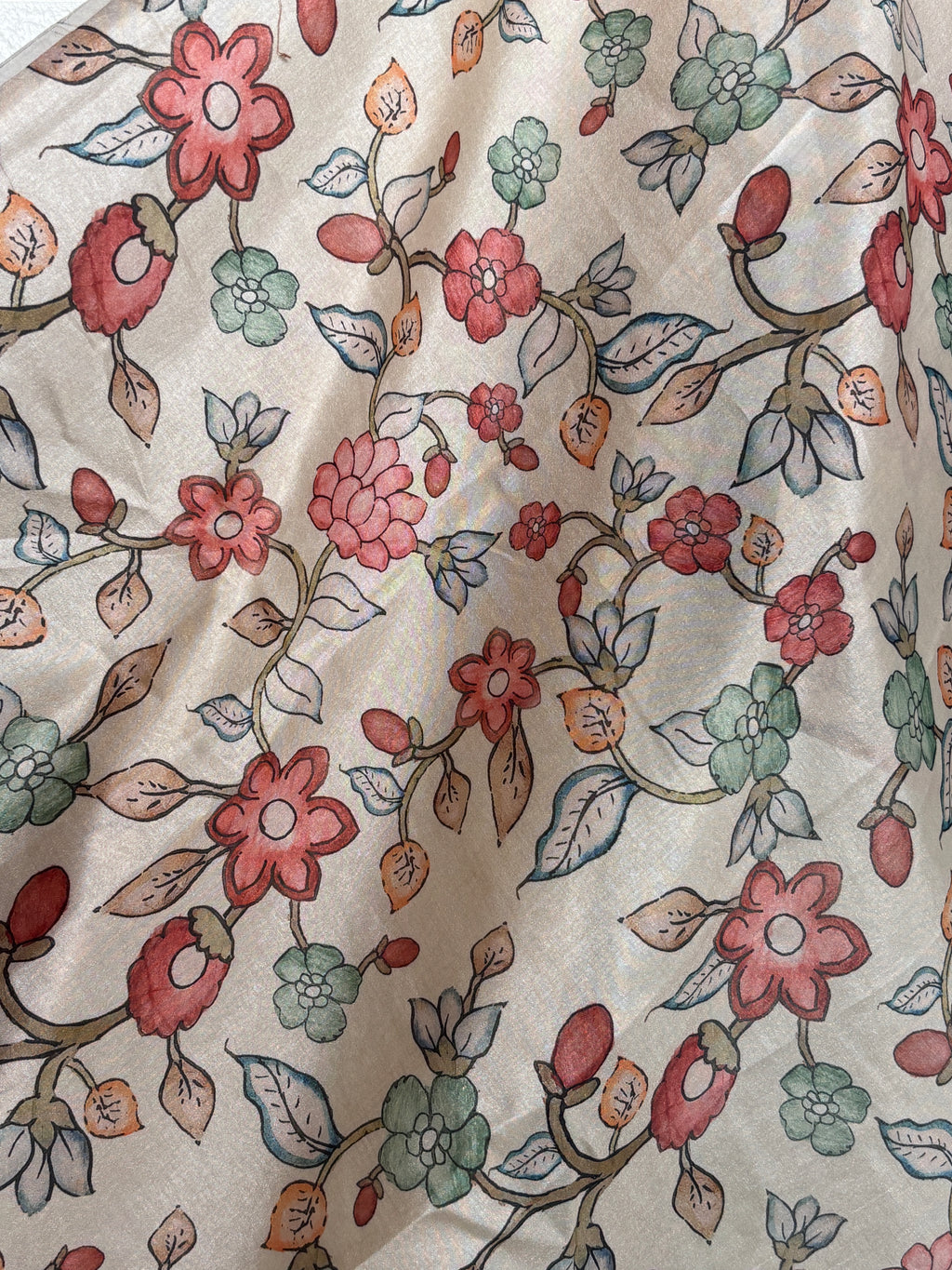 Hand-painted silk saree featuring mythical