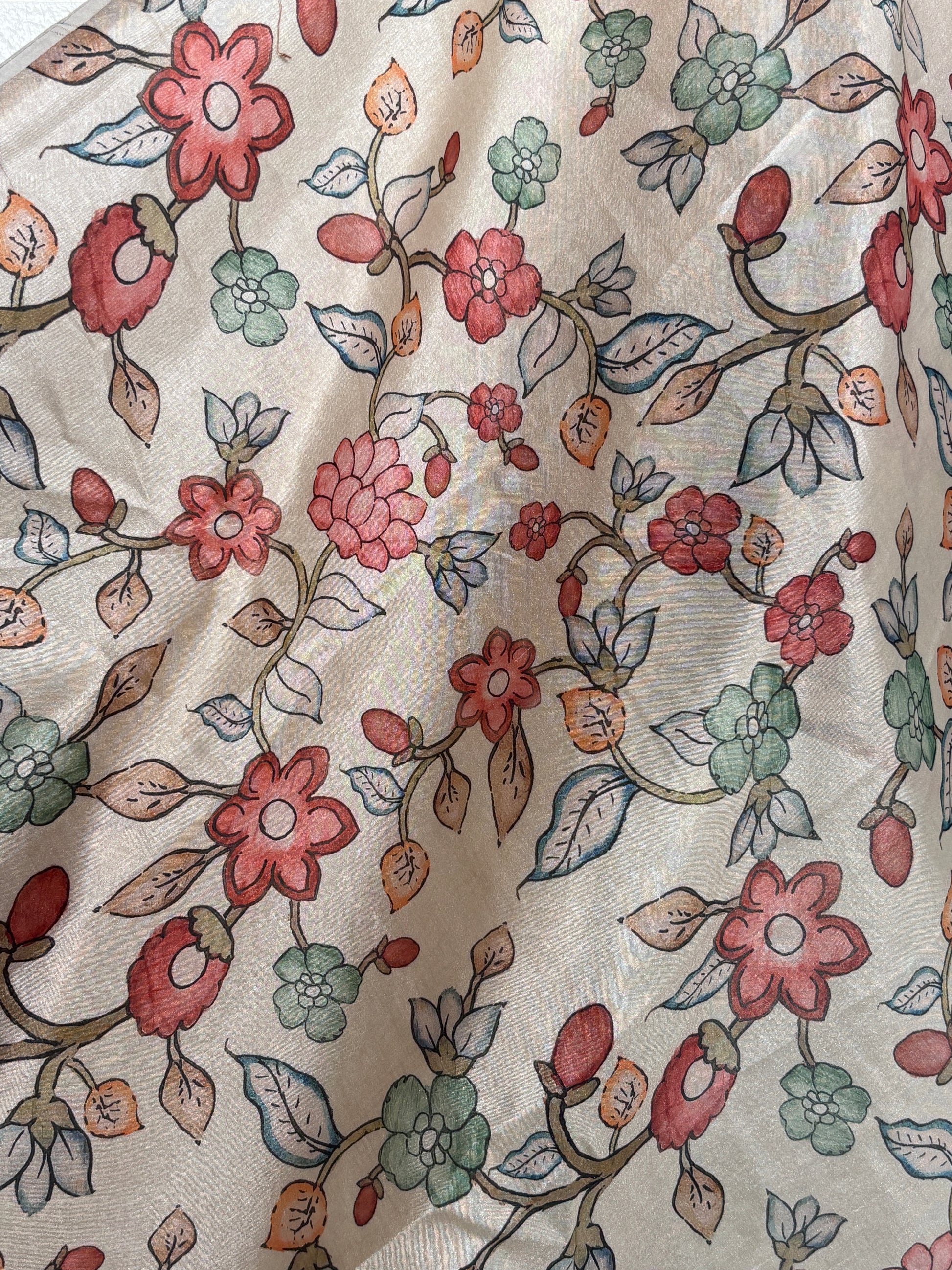 Hand-painted silk saree featuring mythical