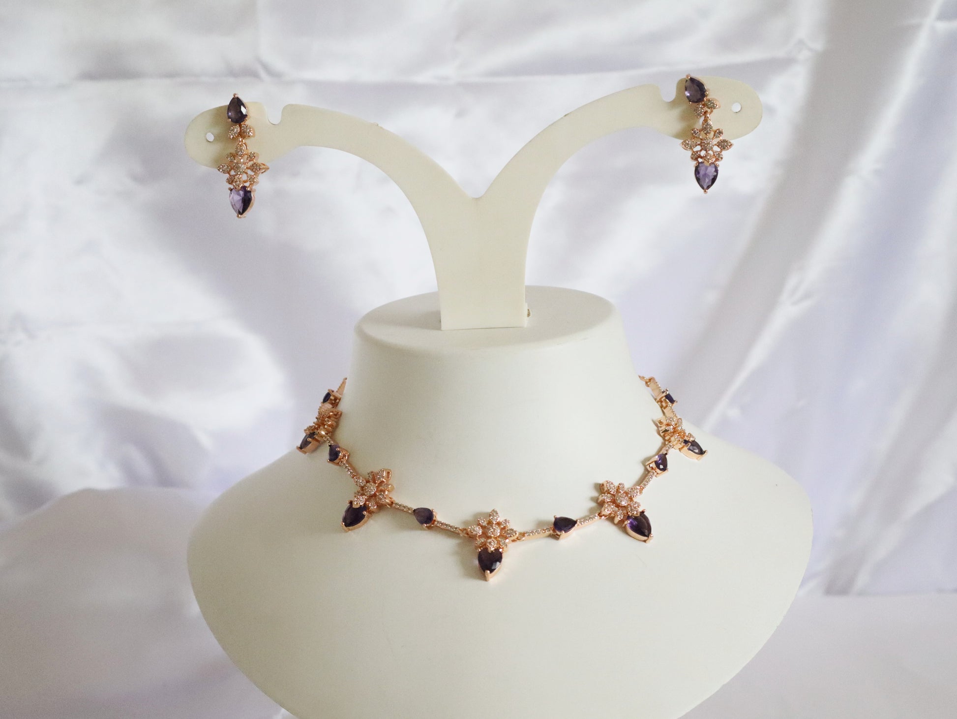 Violet Drop Rose Gold Necklace Set