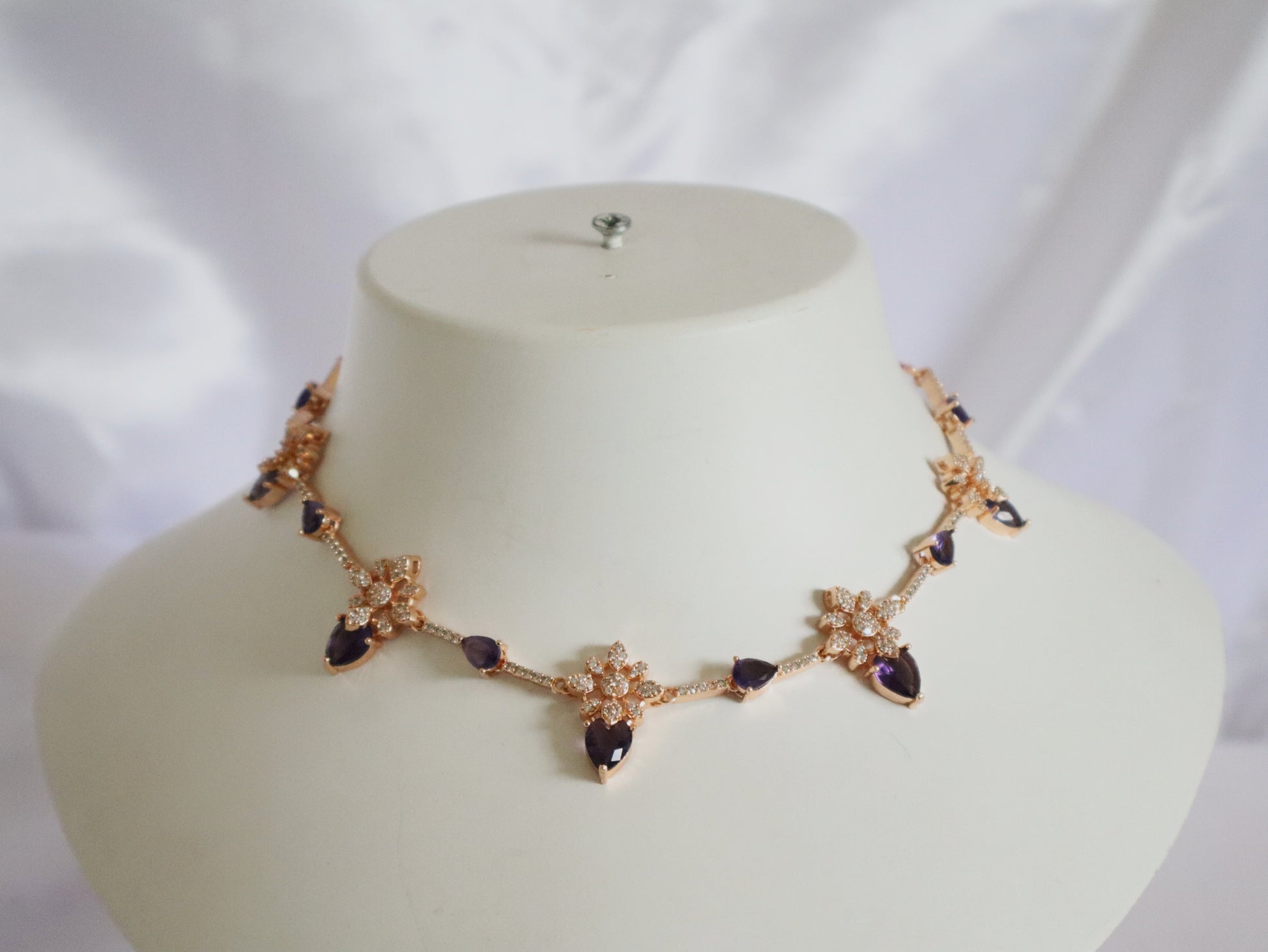 Violet Drop Rose Gold Necklace Set