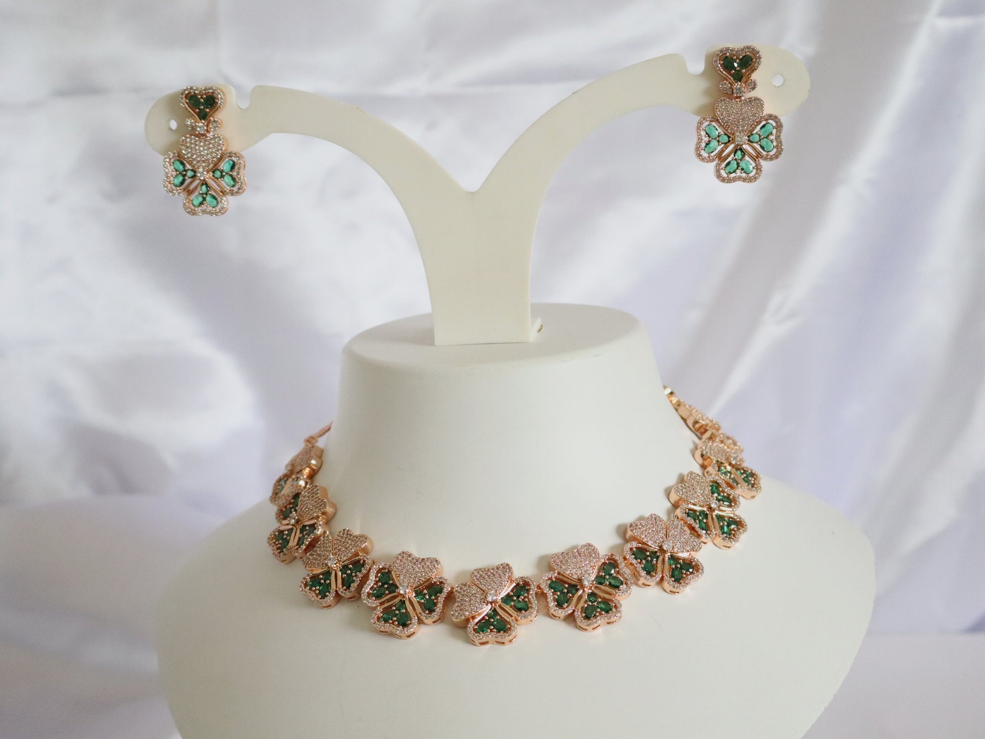 Emerald Bloom CZ Necklace Set