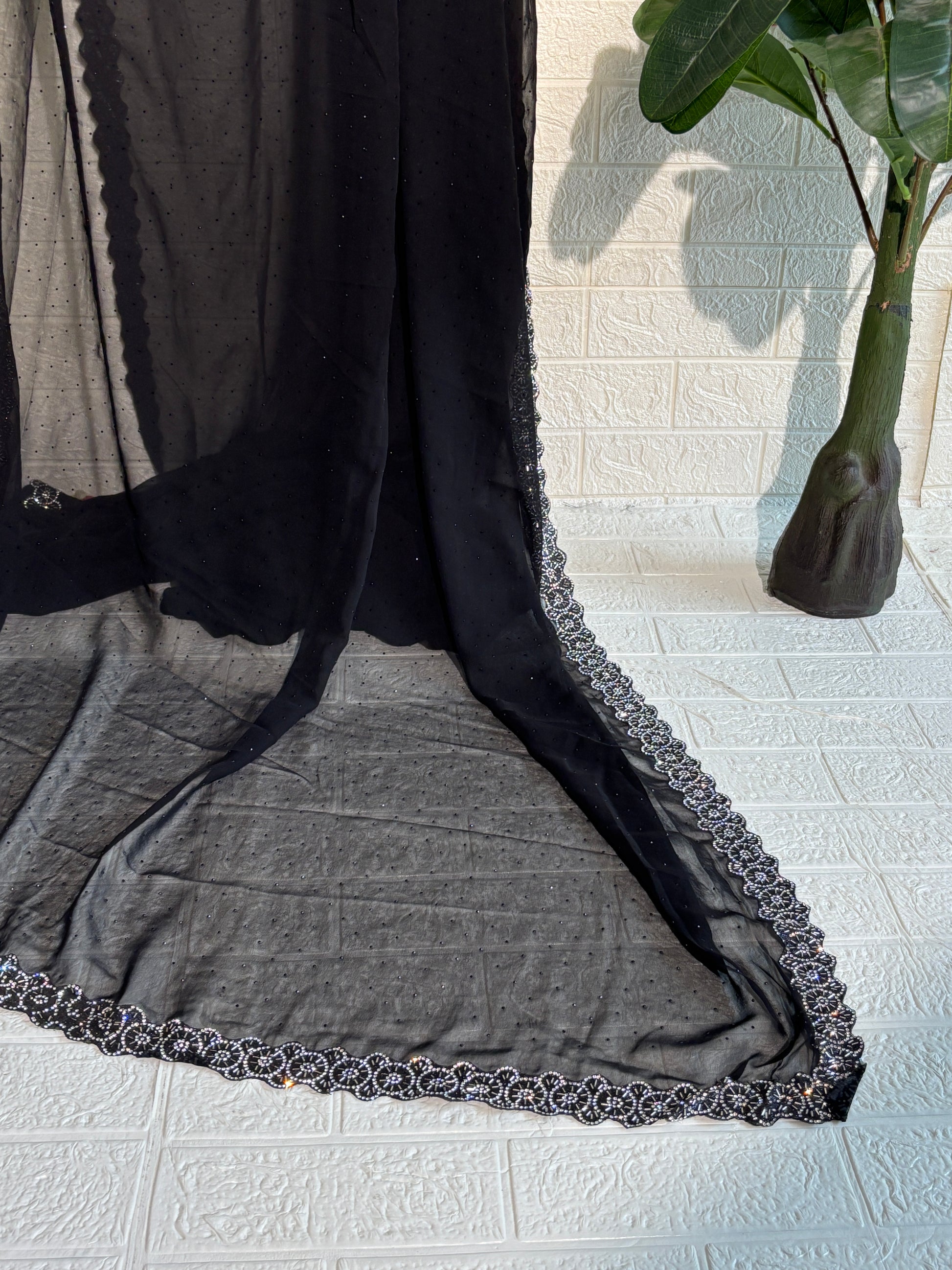 Classic Black Georgette Saree with Sequin Embroidered Border