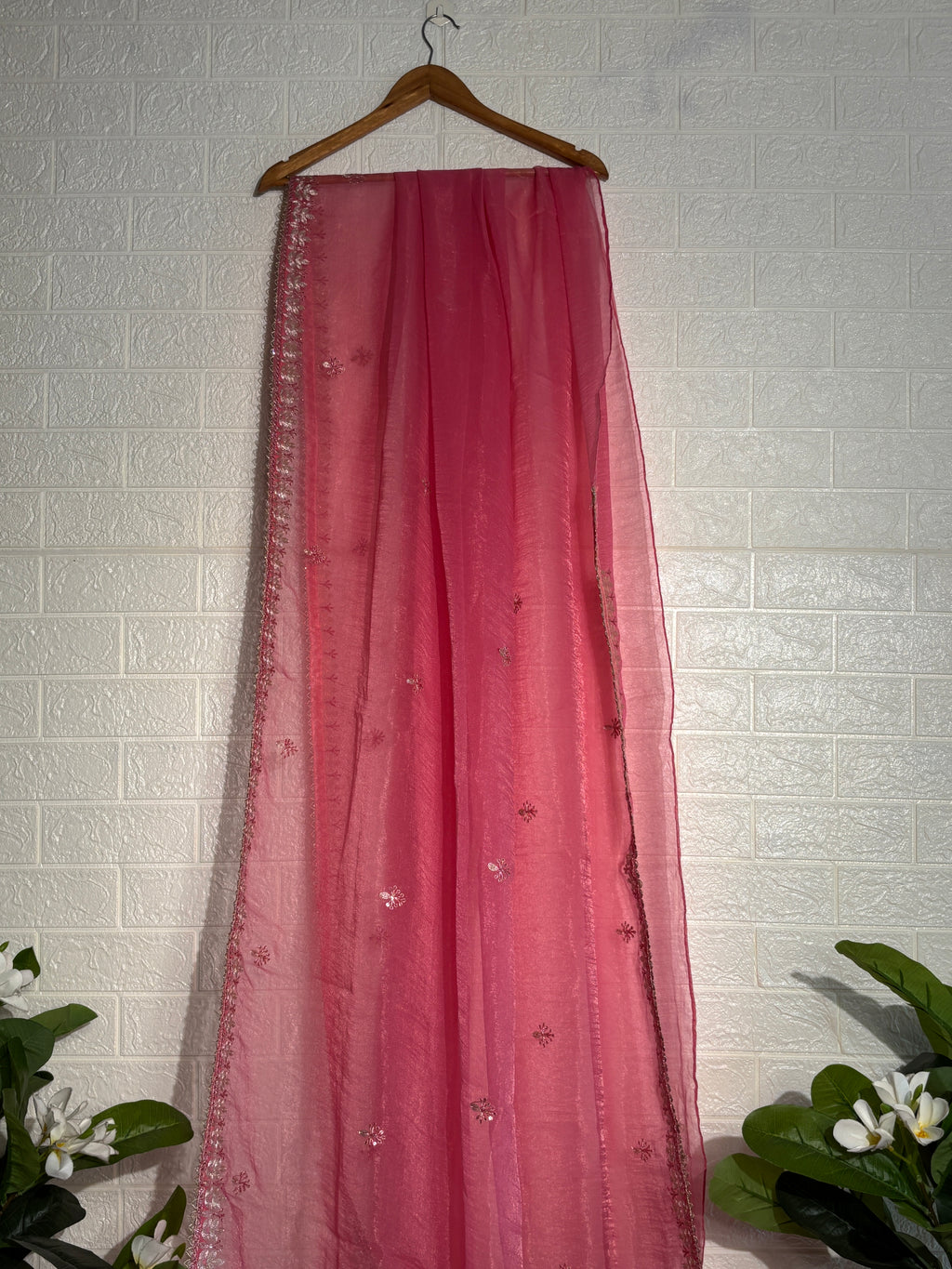 Rose Pink Organza Saree with Subtle Sequin Embroidery