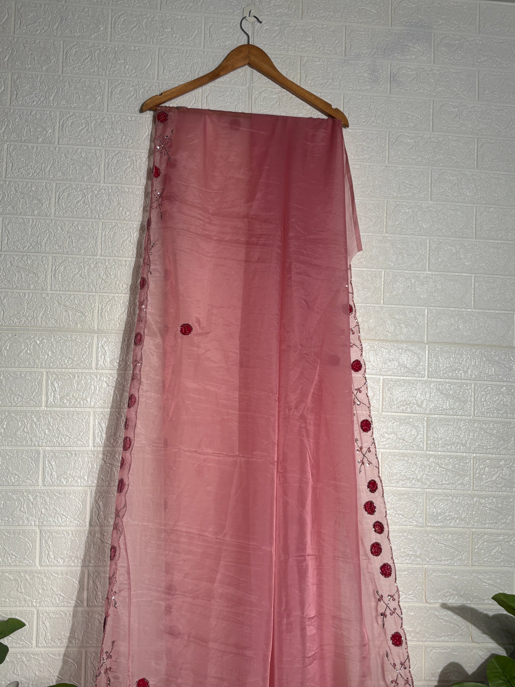 Soft Pink Organza Silk Saree with Floral Sequin Embroidery