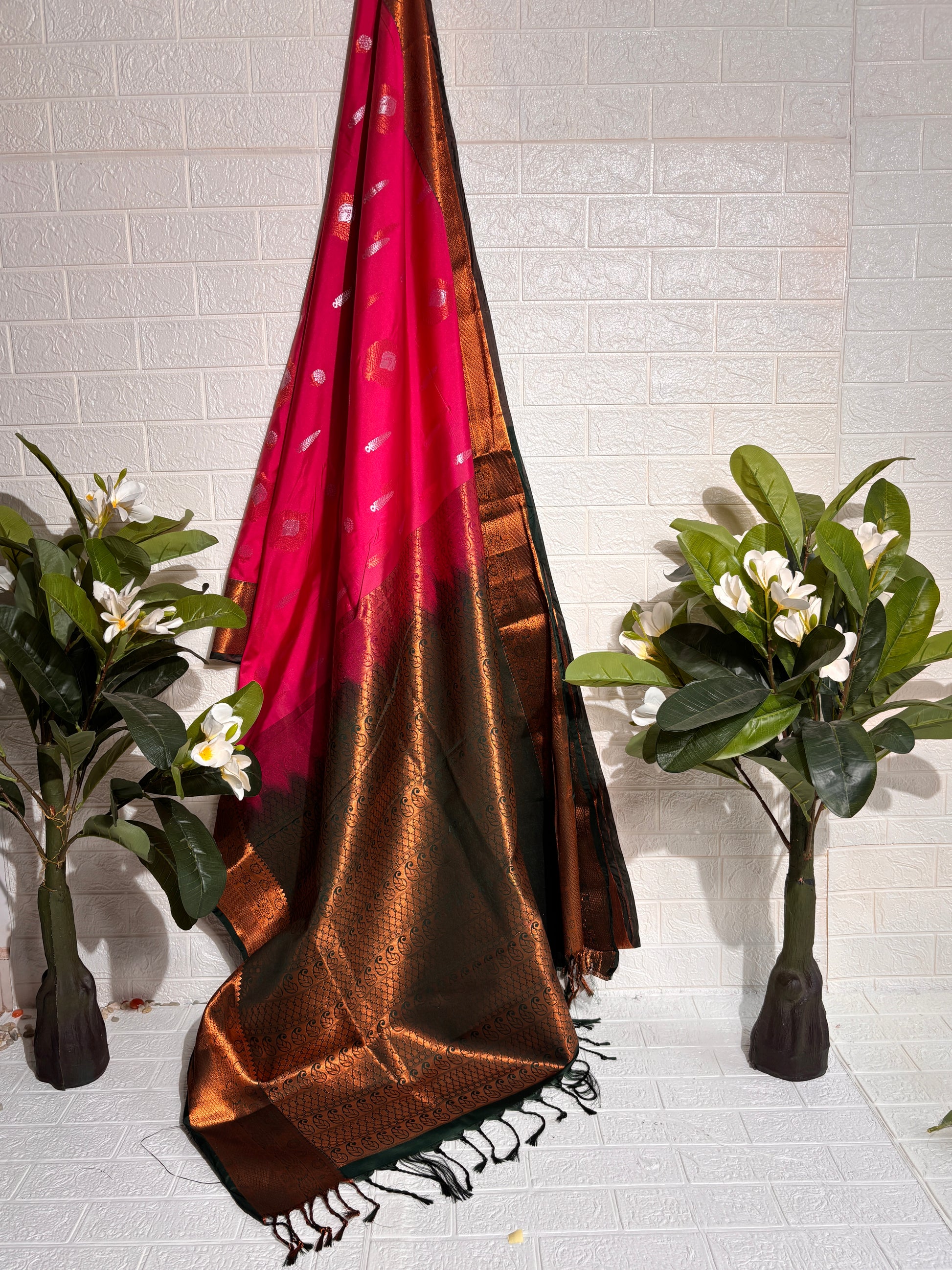 "Rose Wine Dual-Tone Banarasi Silk Saree"