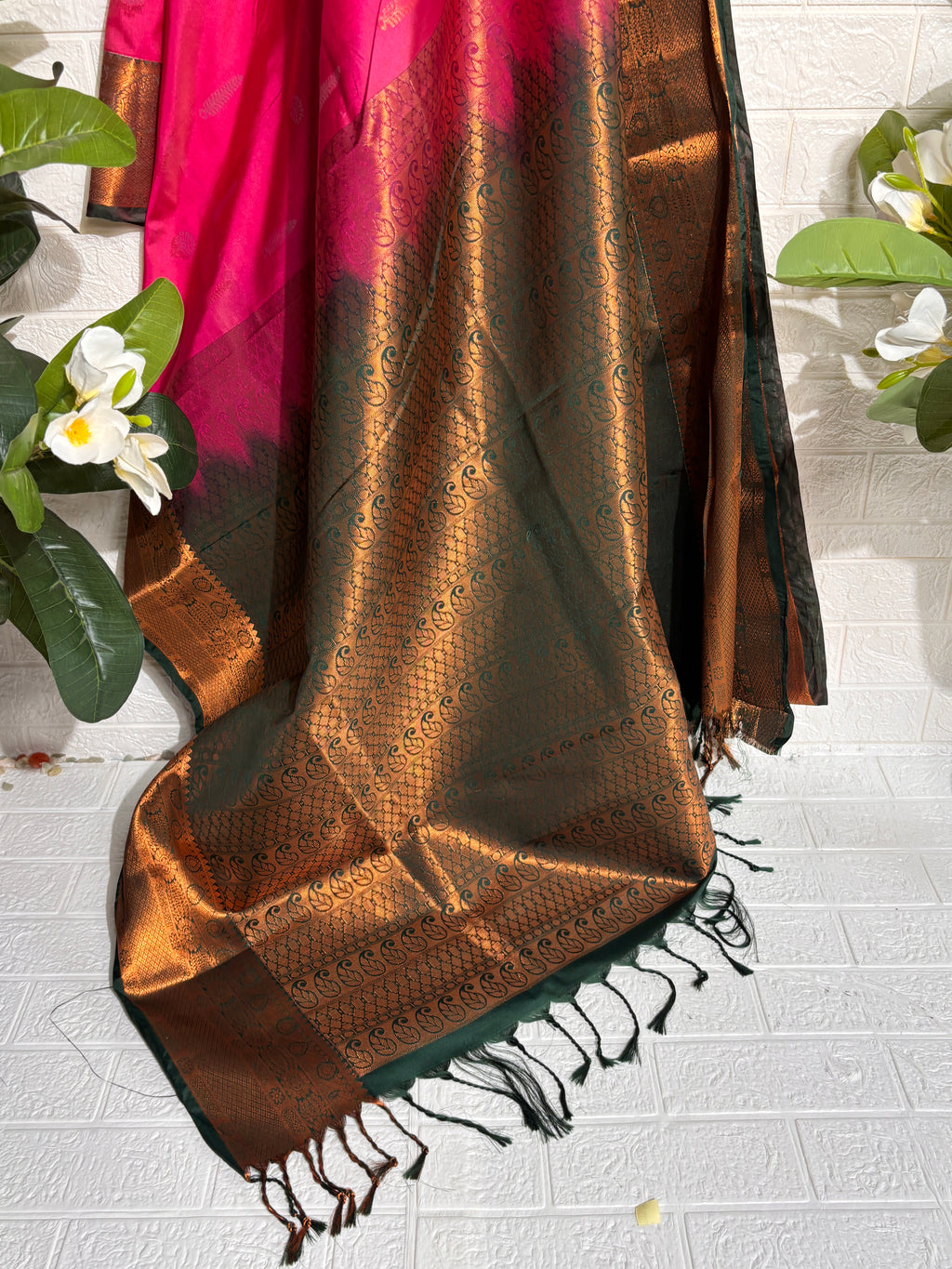 "Rose Wine Dual-Tone Banarasi Silk Saree"