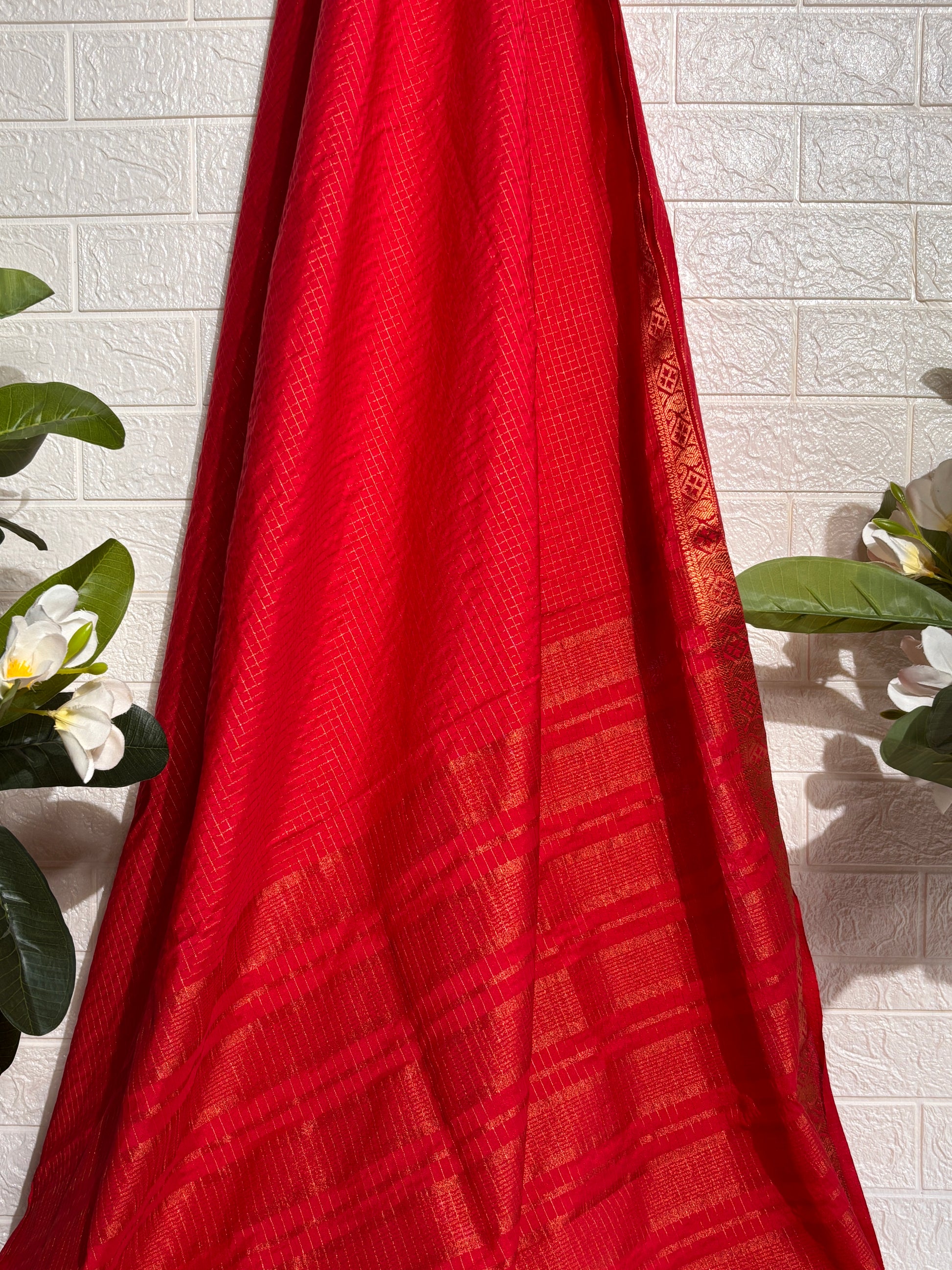 "Crimson Elegance Zari Border Saree"