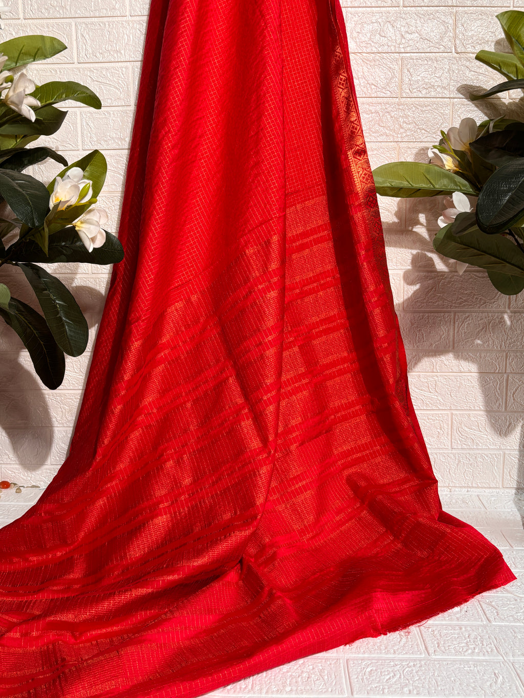 "Crimson Elegance Zari Border Saree"