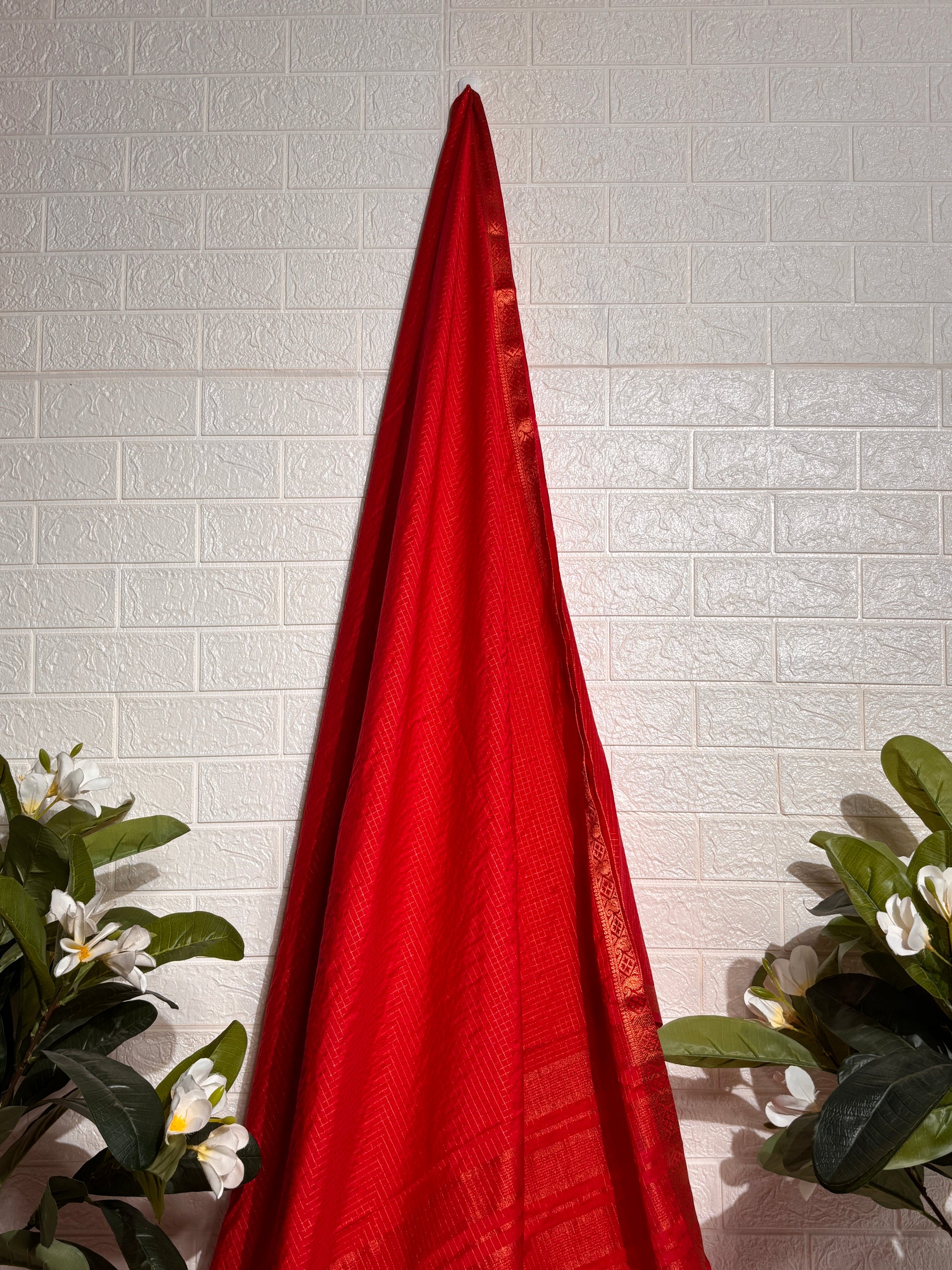 "Crimson Elegance Zari Border Saree"