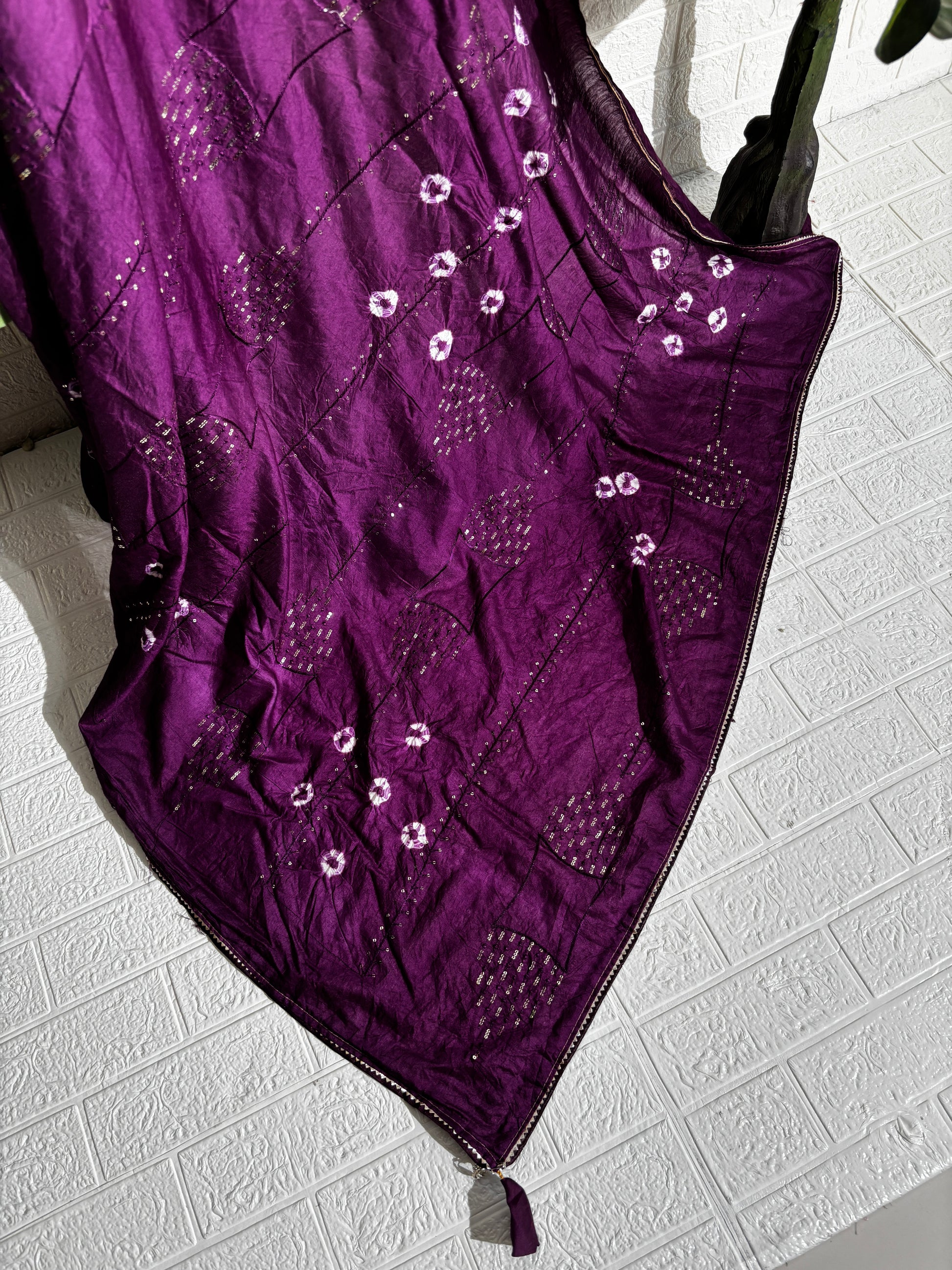 "Royal Plum Bandhani Cotton Saree"