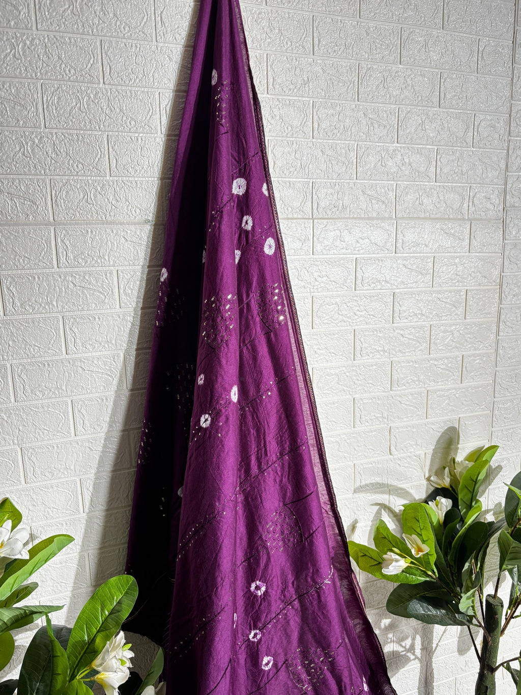 "Royal Plum Bandhani Cotton Saree"