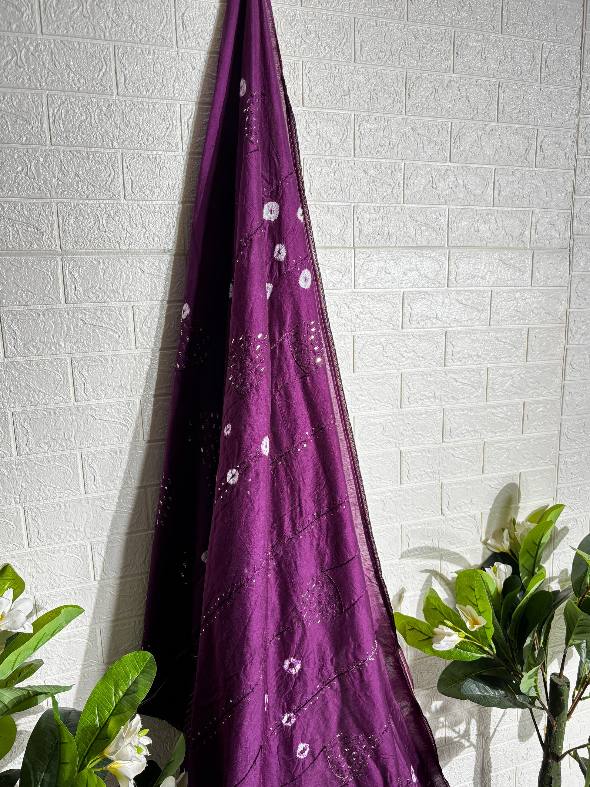 "Royal Plum Bandhani Cotton Saree"