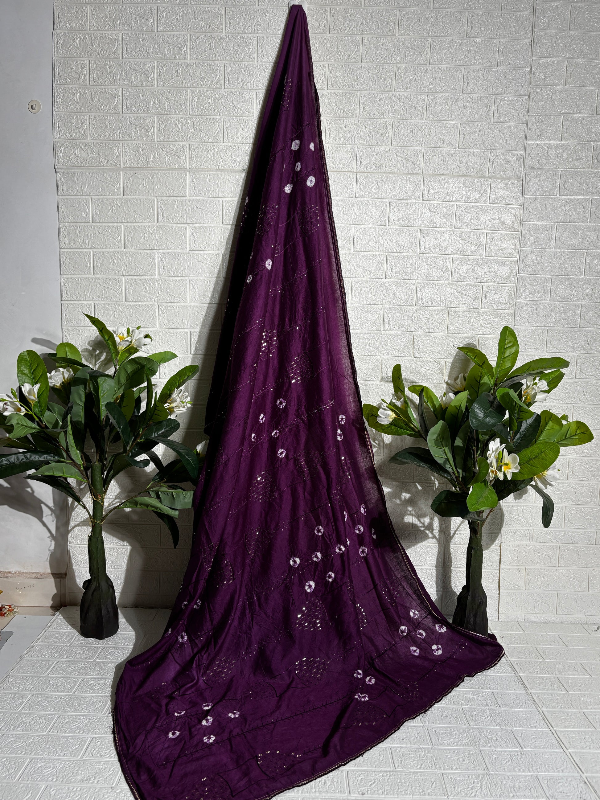 "Royal Plum Bandhani Cotton Saree"