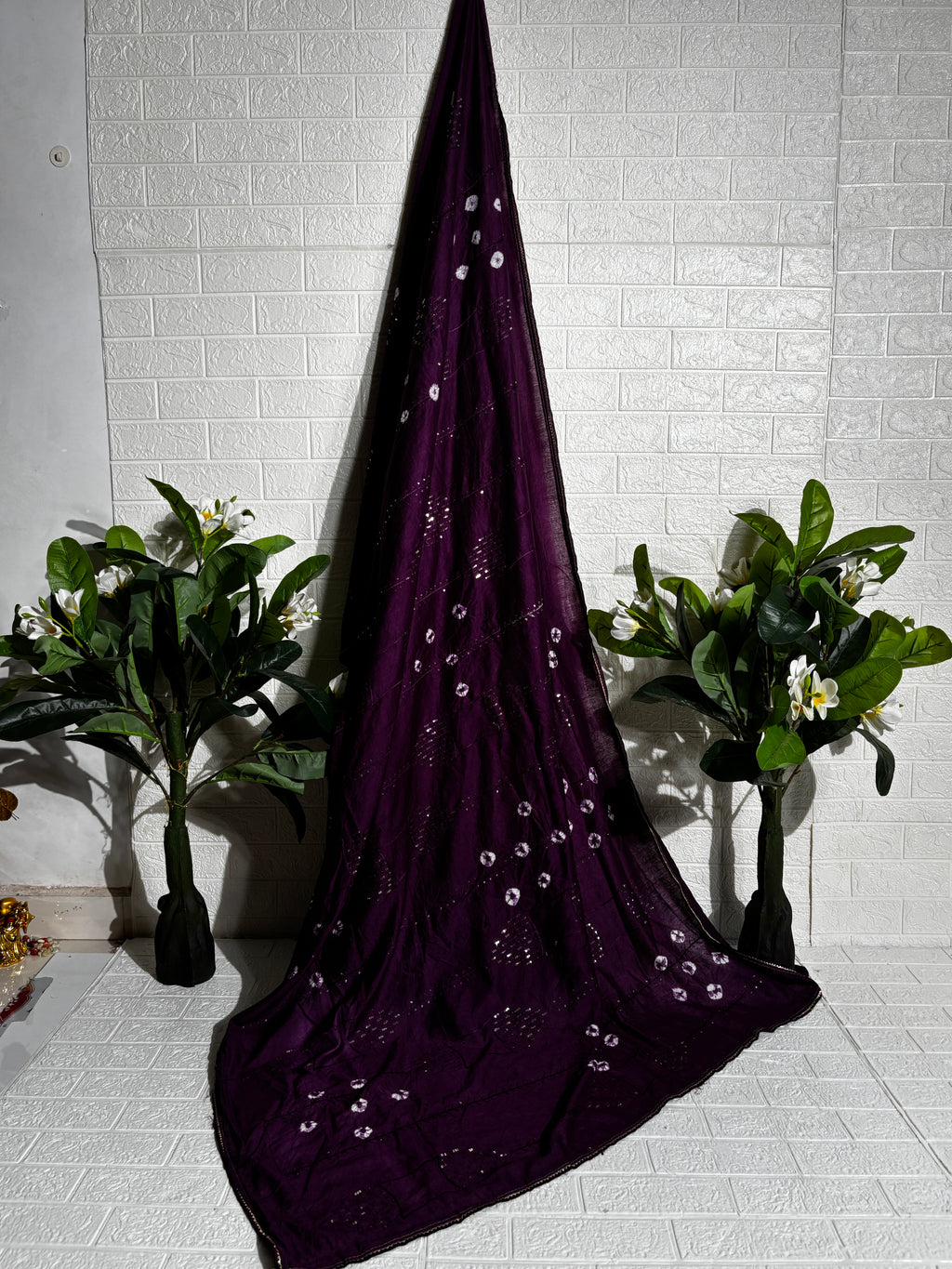 "Royal Plum Bandhani Cotton Saree"