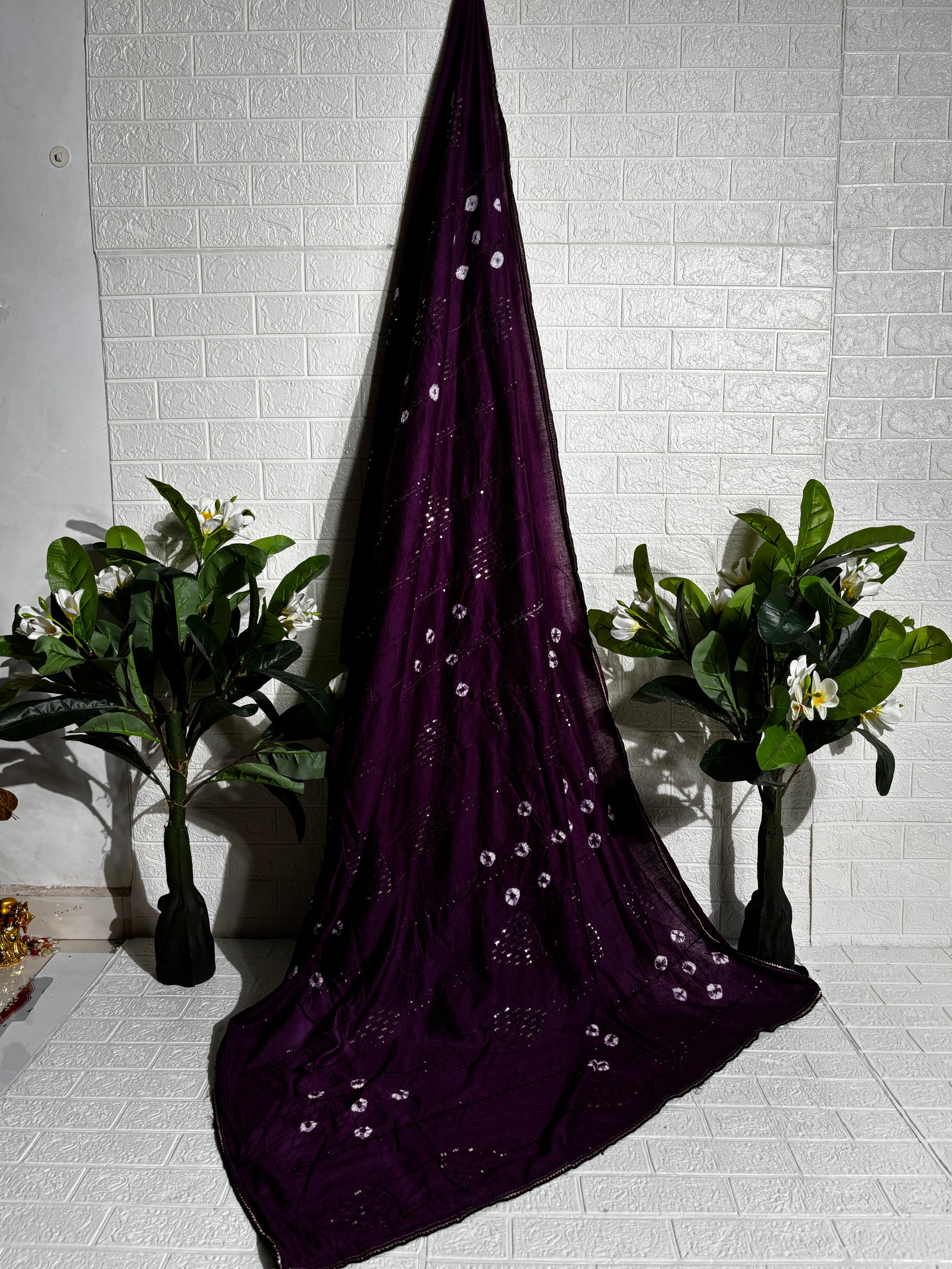 "Royal Plum Bandhani Cotton Saree"
