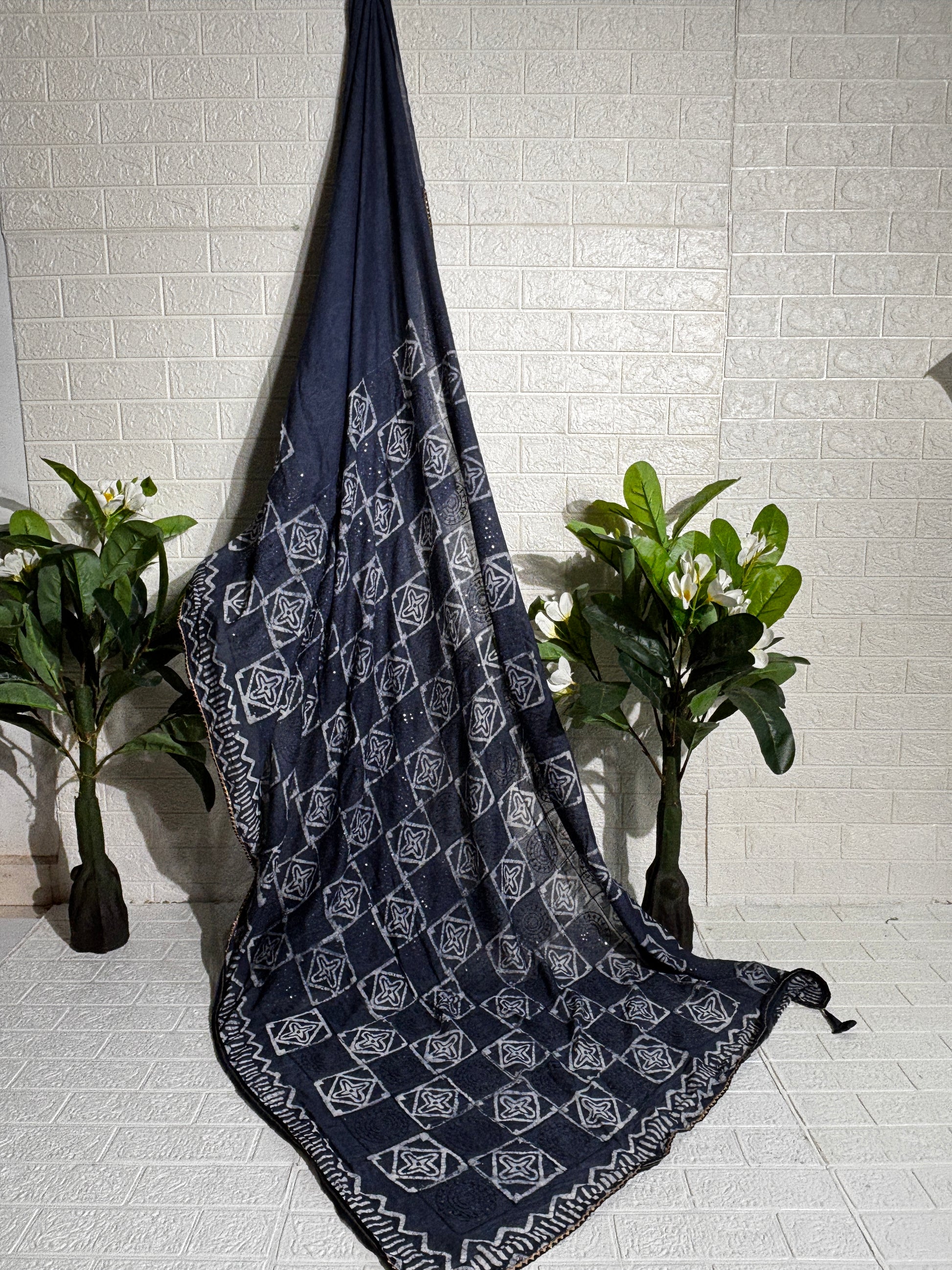 "Midnight Indigo Bandhani Georgette Saree"