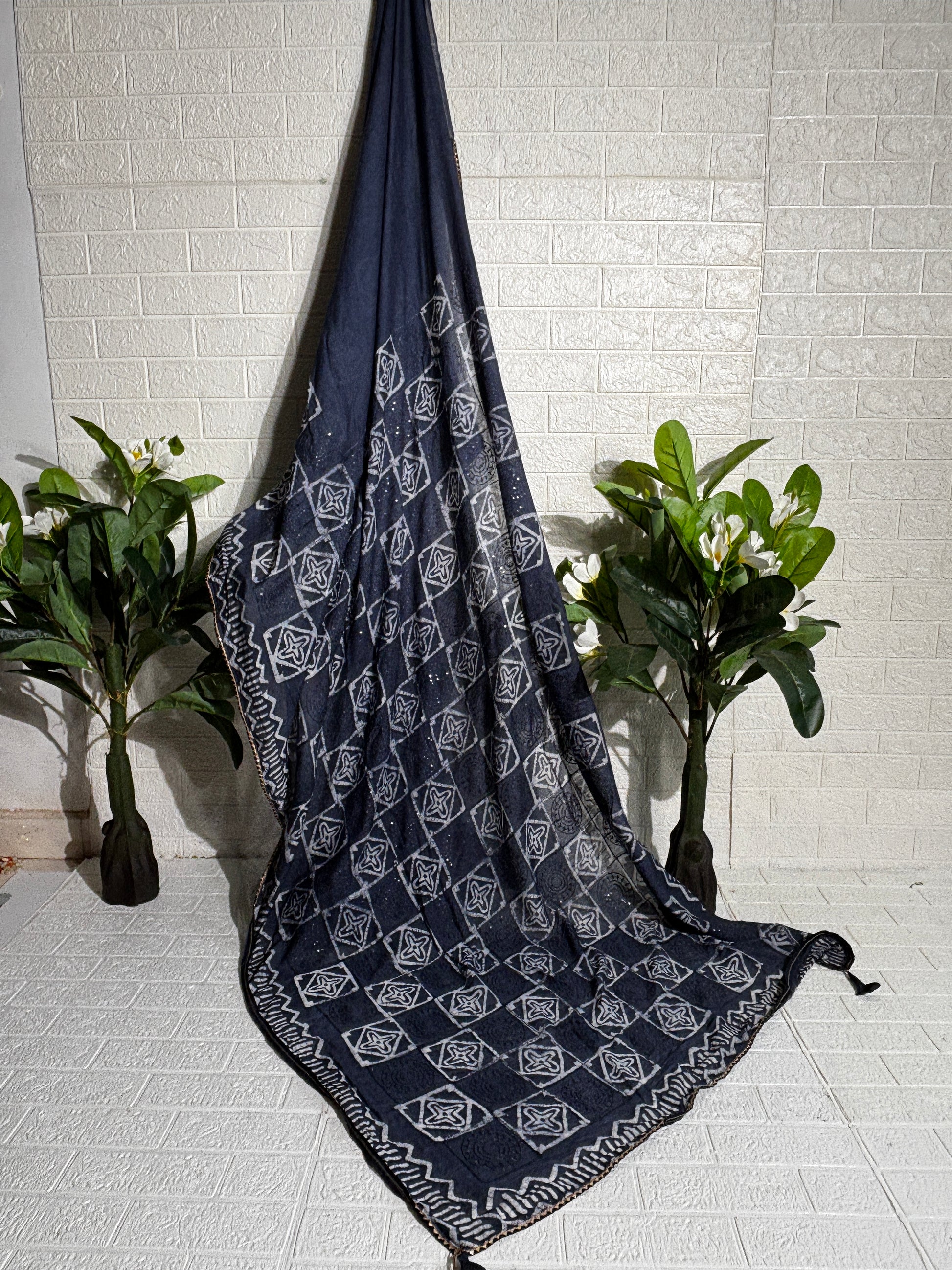 "Midnight Indigo Bandhani Georgette Saree"