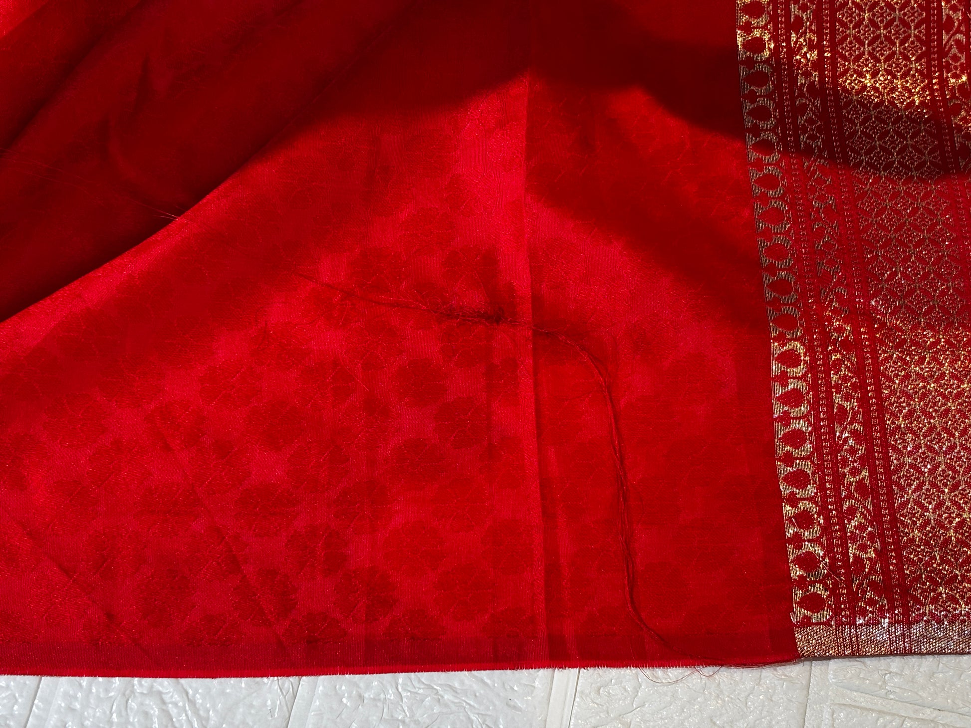 Deep Maroon Banarasi Silk Saree with Silver Zari Leaf Motifs