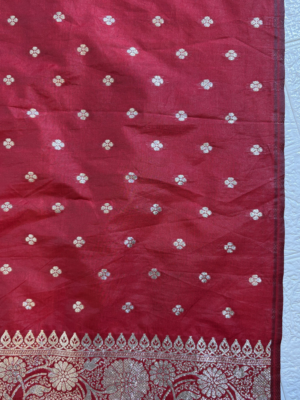 Luxurious Maroon Banarasi Silk Saree with Heavy Antique Gold Zari Work