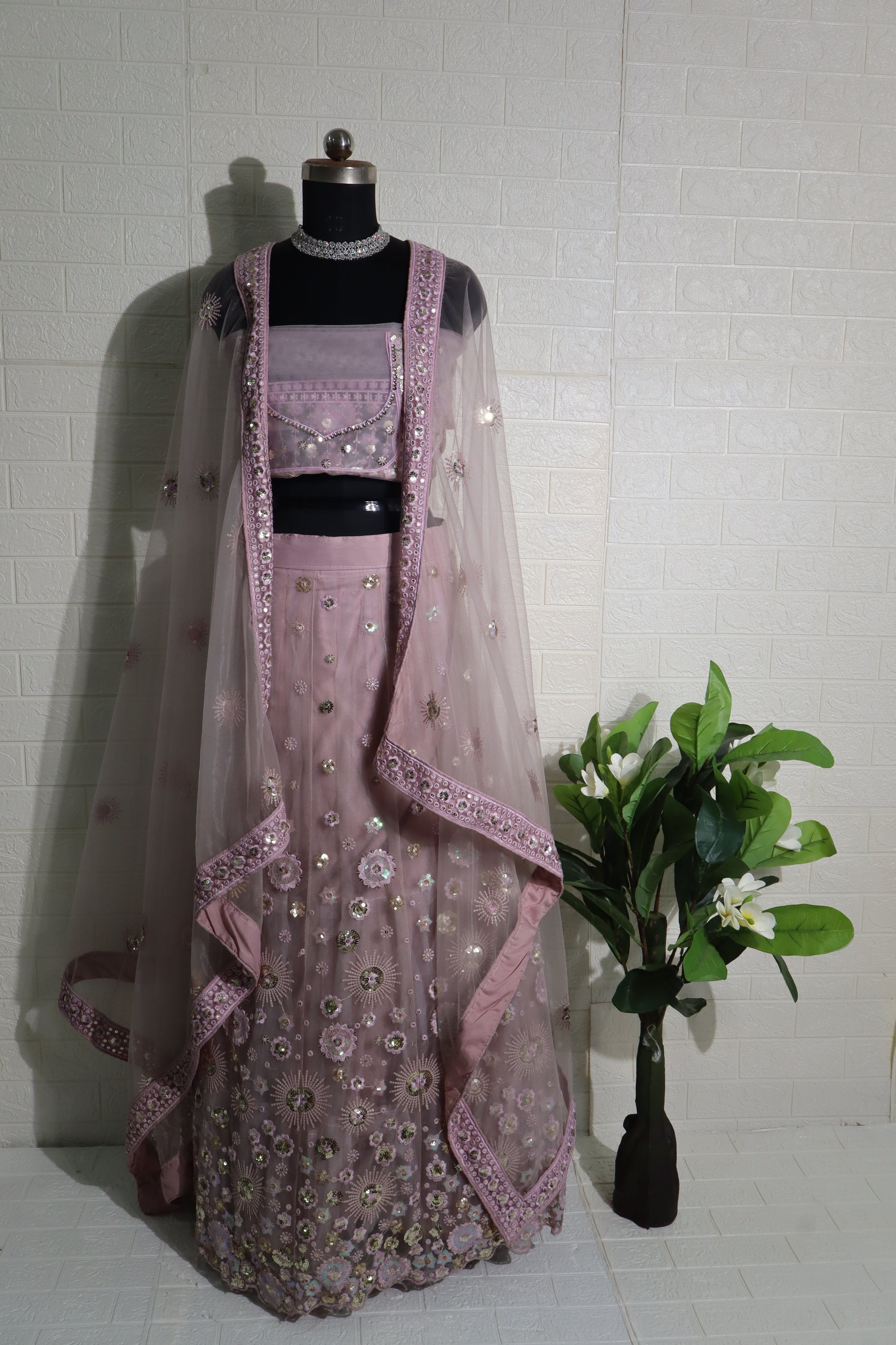 Lavender Sequin Work Lehenga Set
