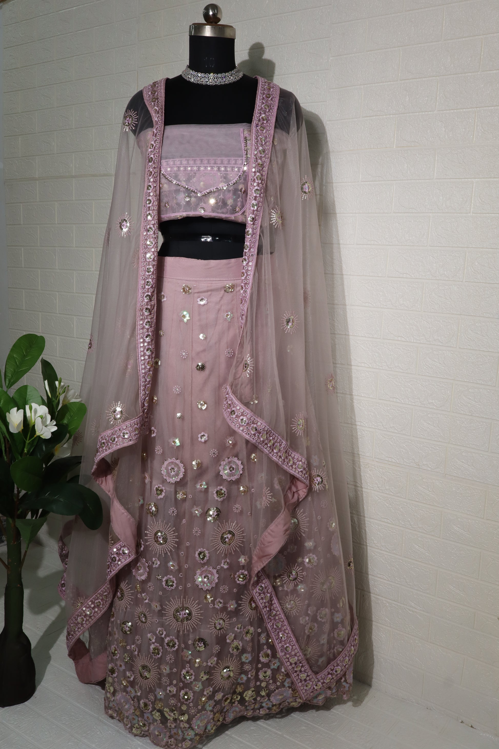 Lavender Sequin Work Lehenga Set