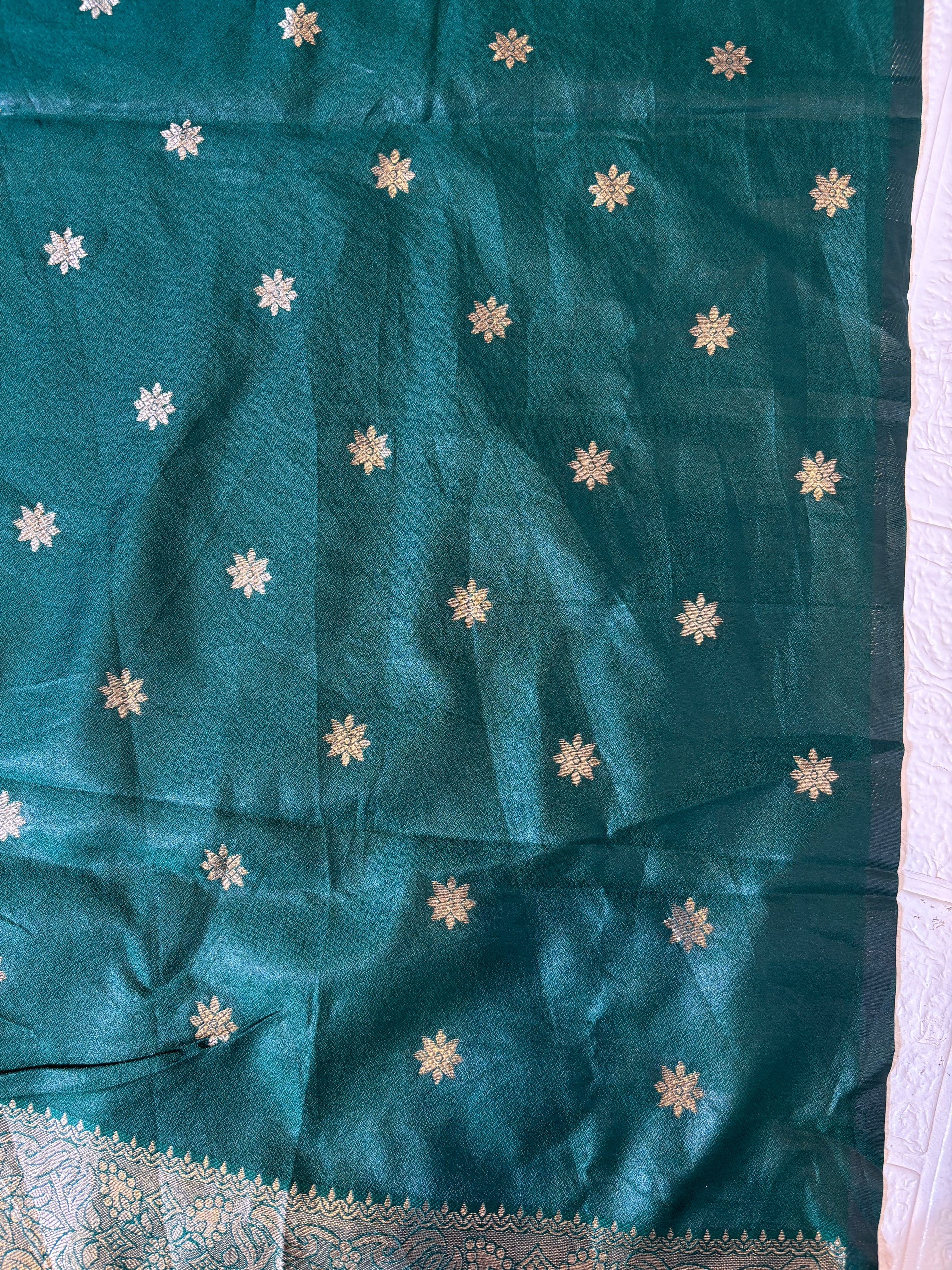 "Teal Blue Banarasi Silk Saree with Silver Zari Buttas"
