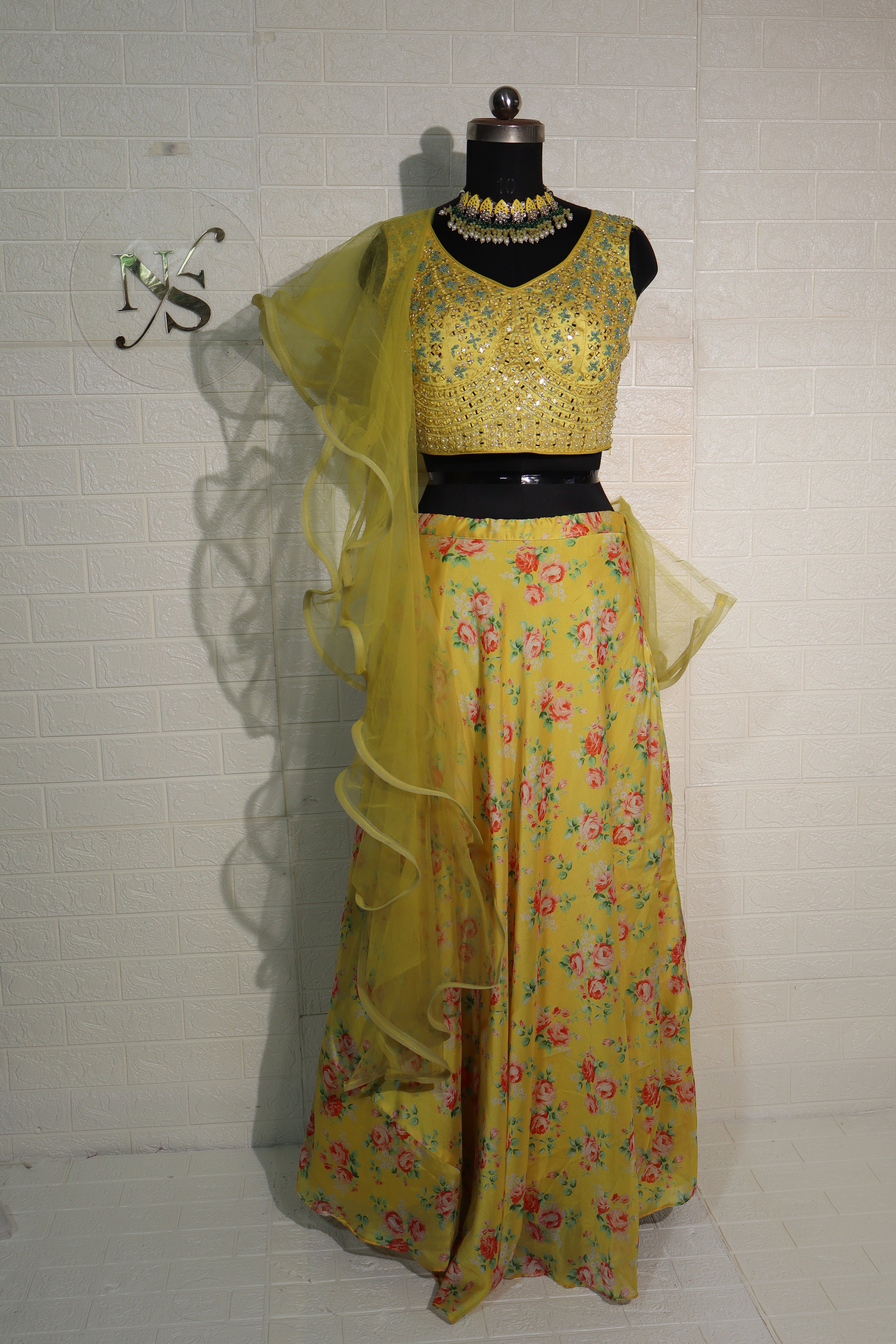 Yellow Floral Lehenga Set