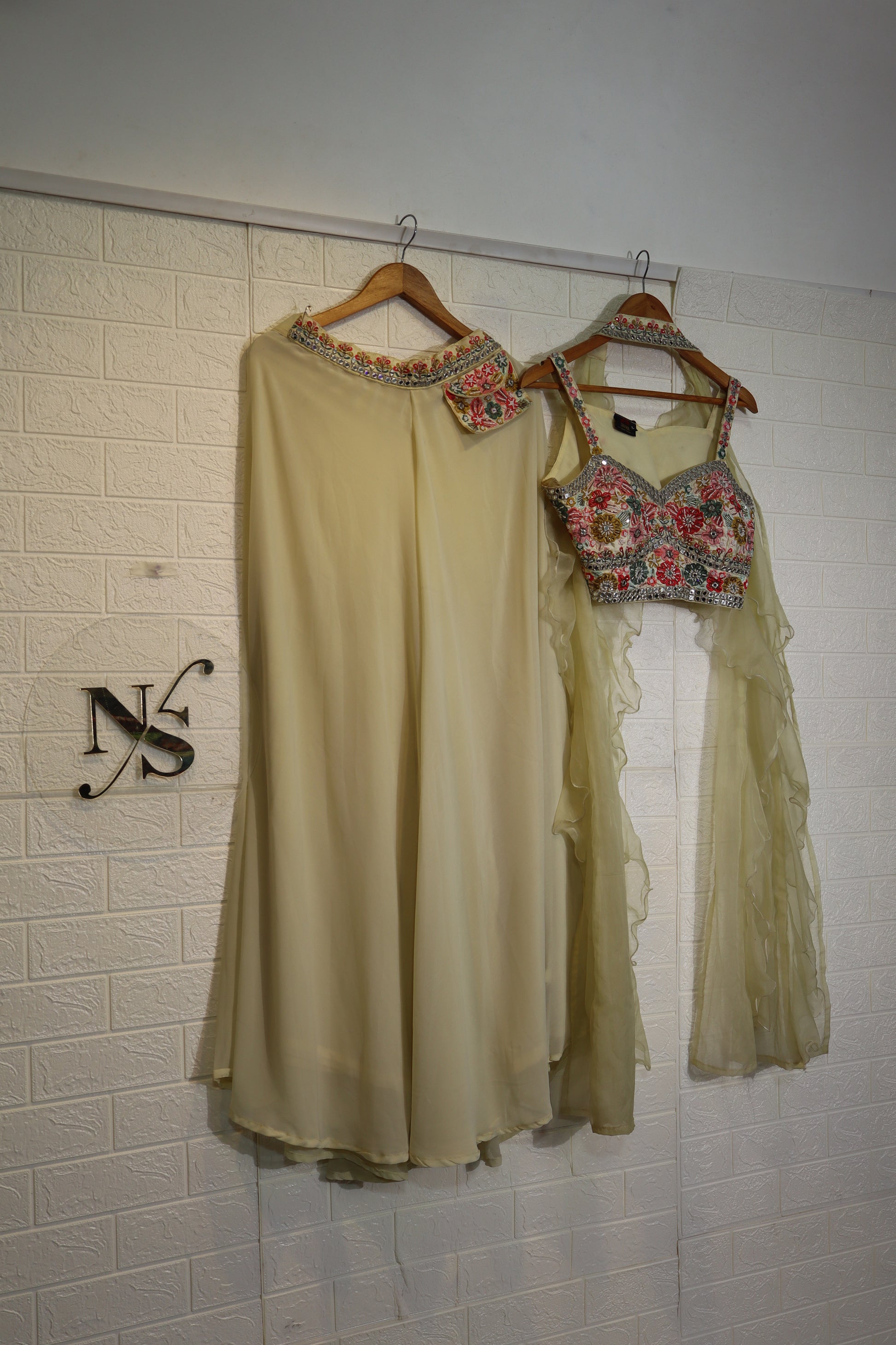 Pastel Yellow Embroidered Plazo Set