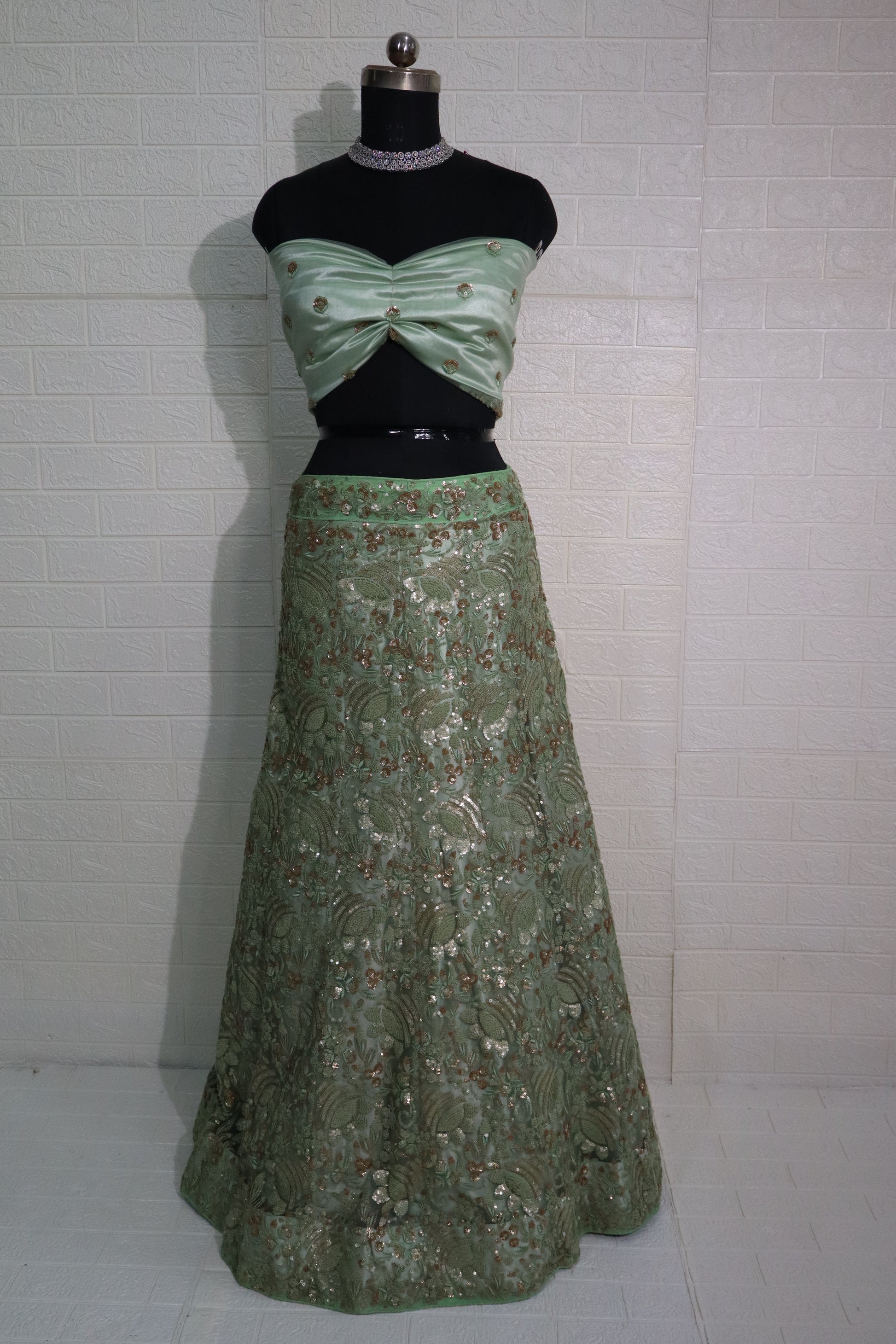Mint Green Embroidered Lehenga Set