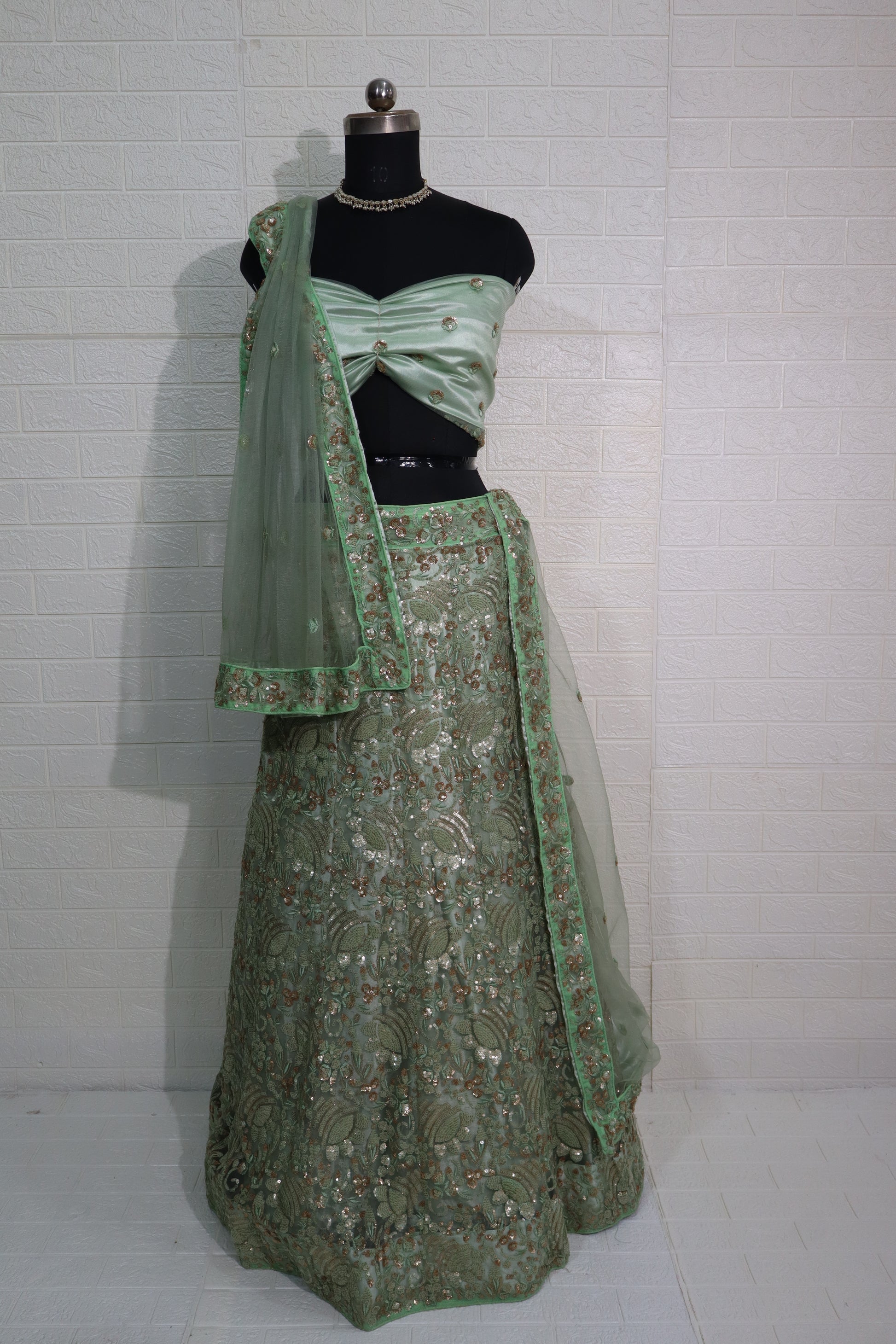 Mint Green Embroidered Lehenga Set