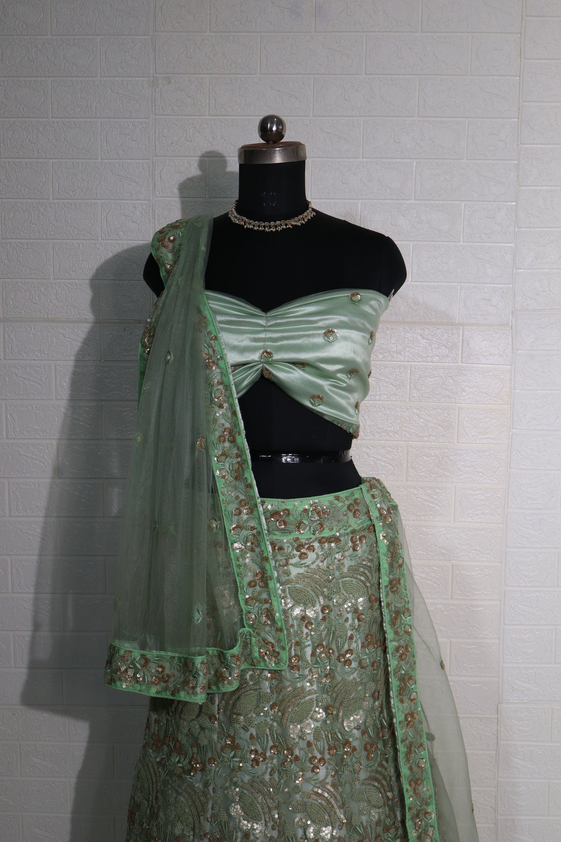 Mint Green Embroidered Lehenga Set