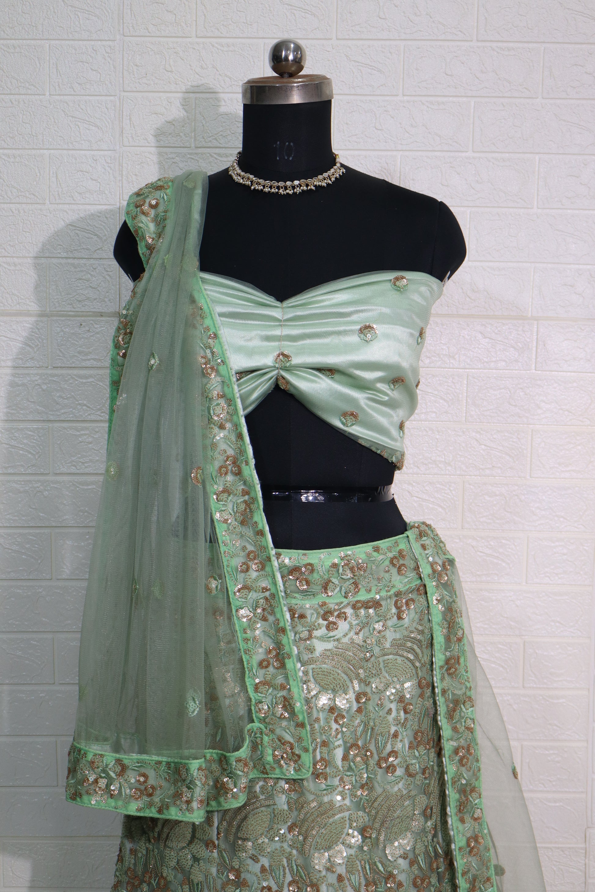 Mint Green Embroidered Lehenga Set
