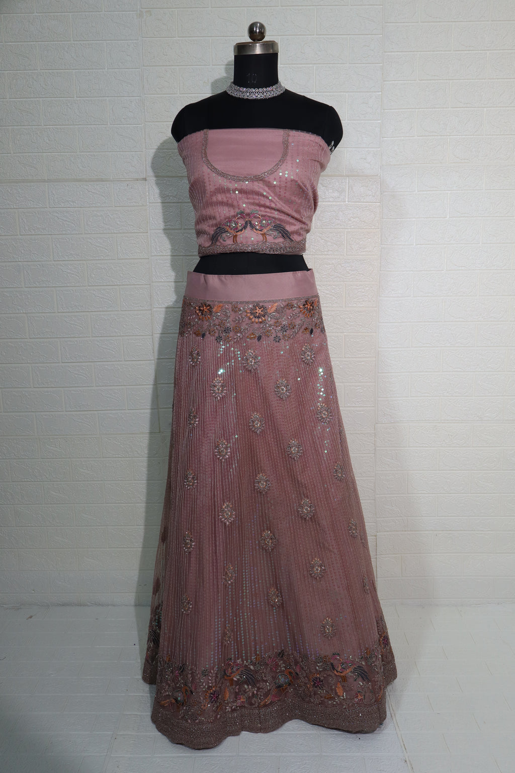 Dusty Rose Sequin Embroidered Lehenga Set