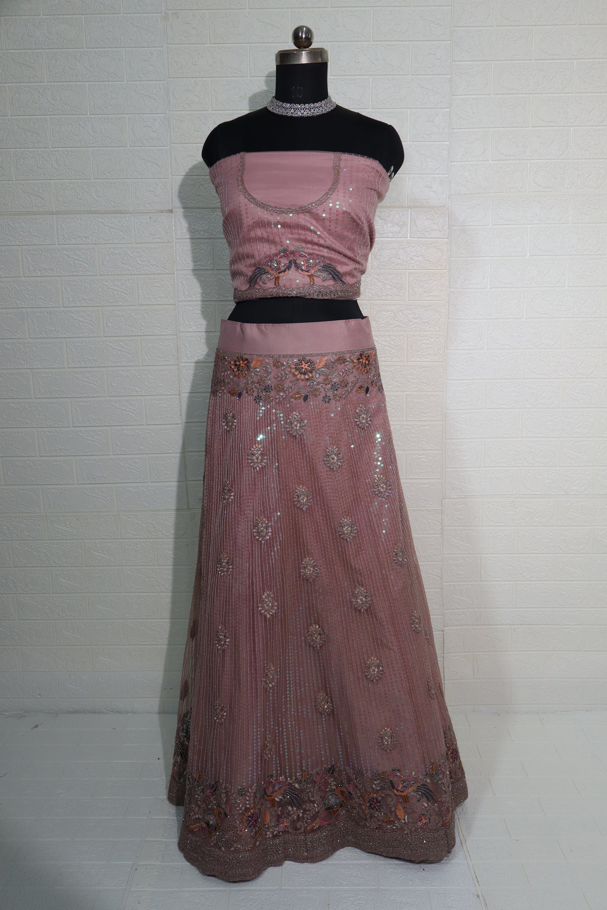 Dusty Rose Sequin Embroidered Lehenga Set