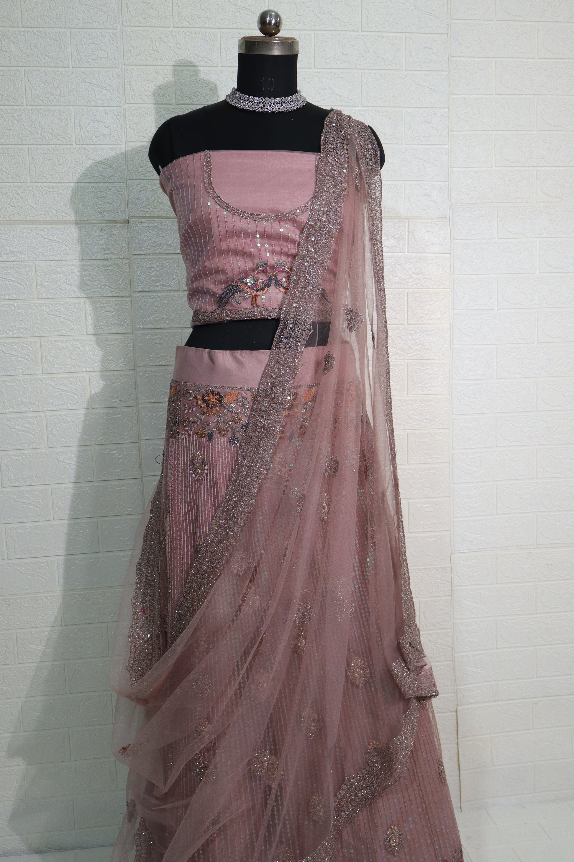Dusty Rose Sequin Embroidered Lehenga Set