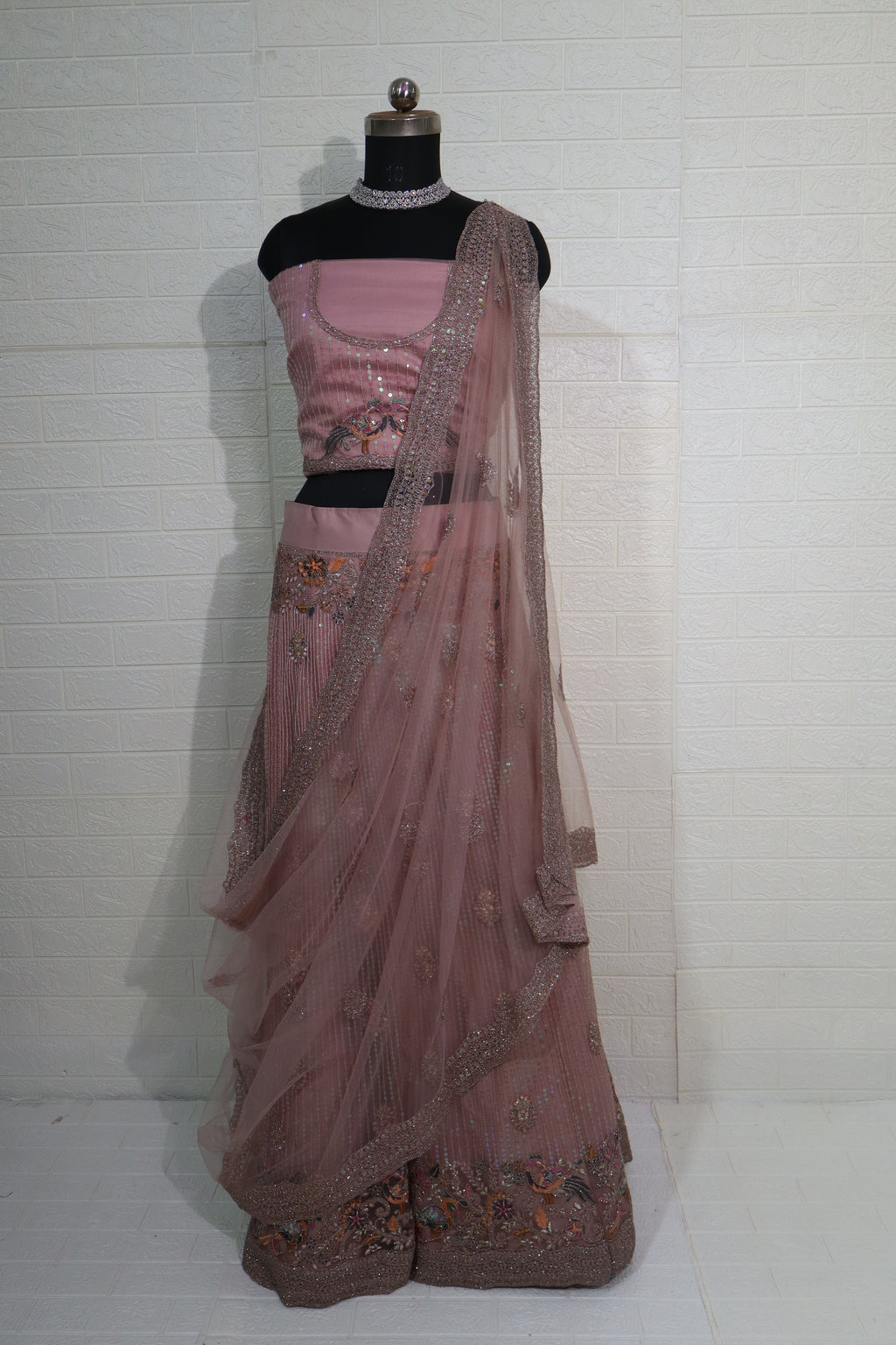 Dusty Rose Sequin Embroidered Lehenga Set