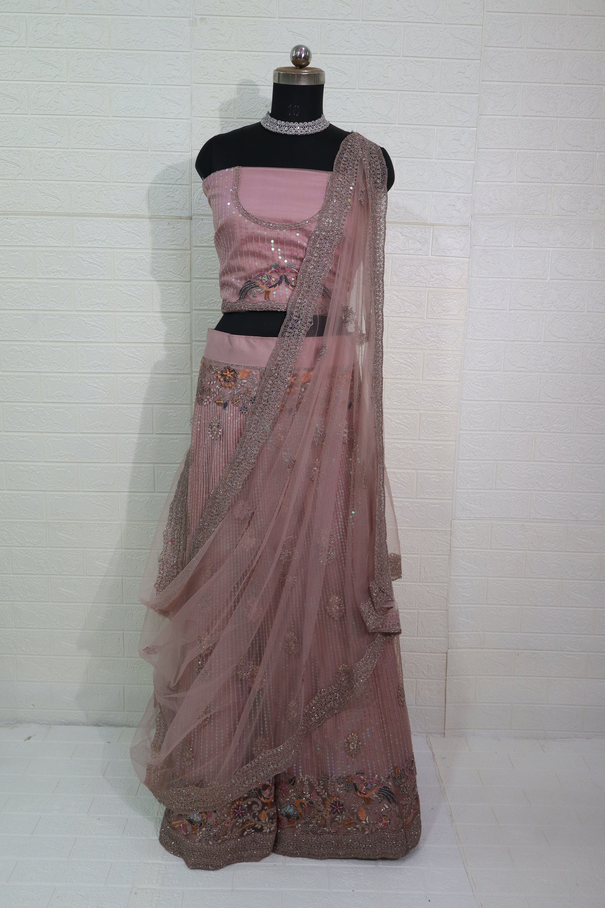 Dusty Rose Sequin Embroidered Lehenga Set